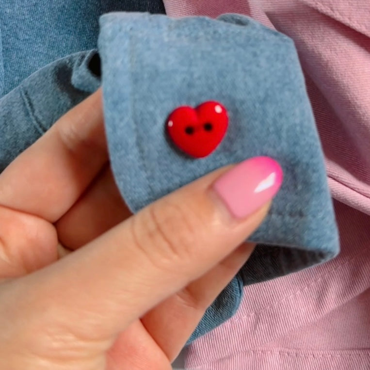 ※再再再再再再販生産分※2色 ミッキーフレンズ刺繍ハートボタンシャツ 11月上旬〜中旬頃出荷予定
