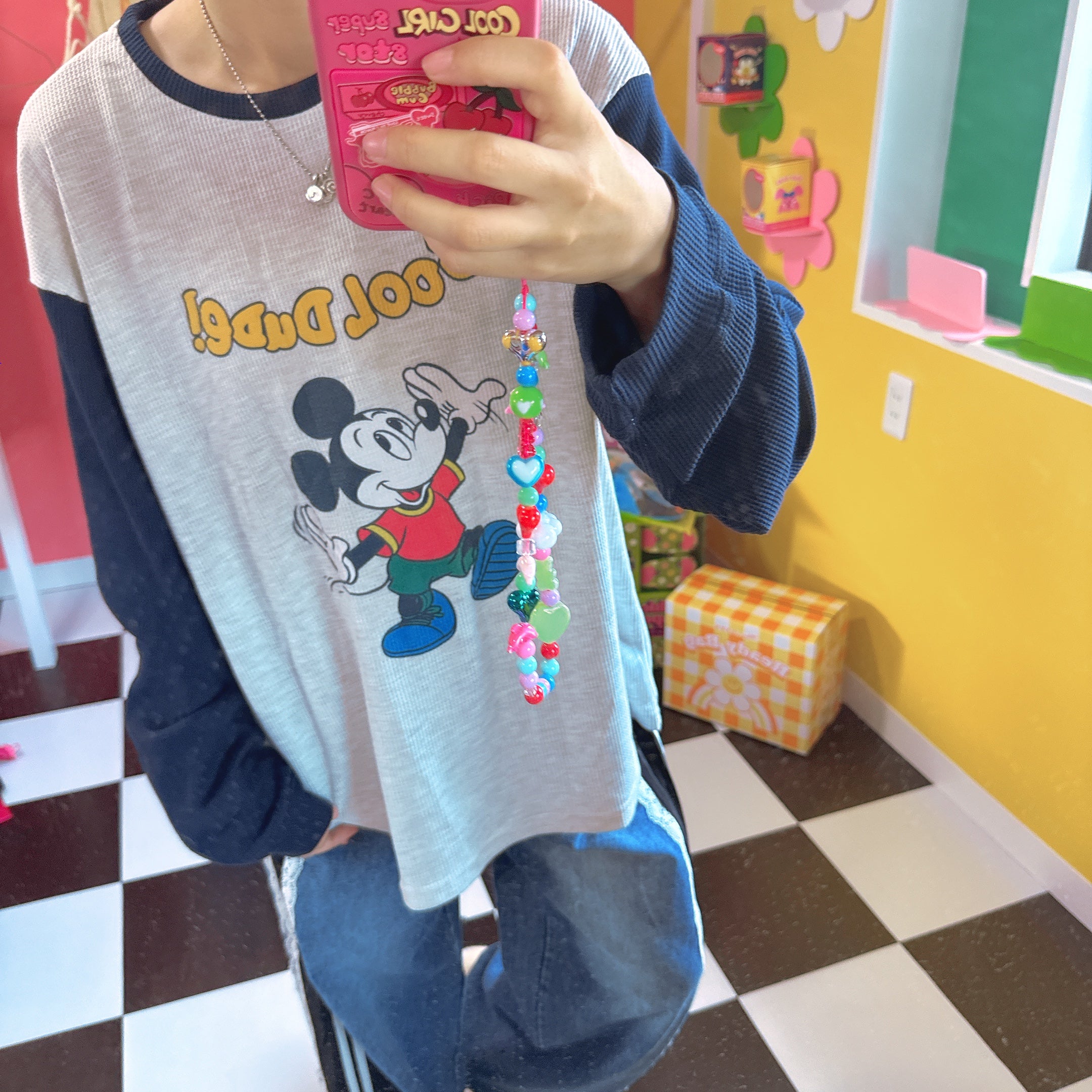 ※予約※ 2色 レトロミッキーワッフルロンTEE 10月下旬〜11月上旬ごろのお届け予定