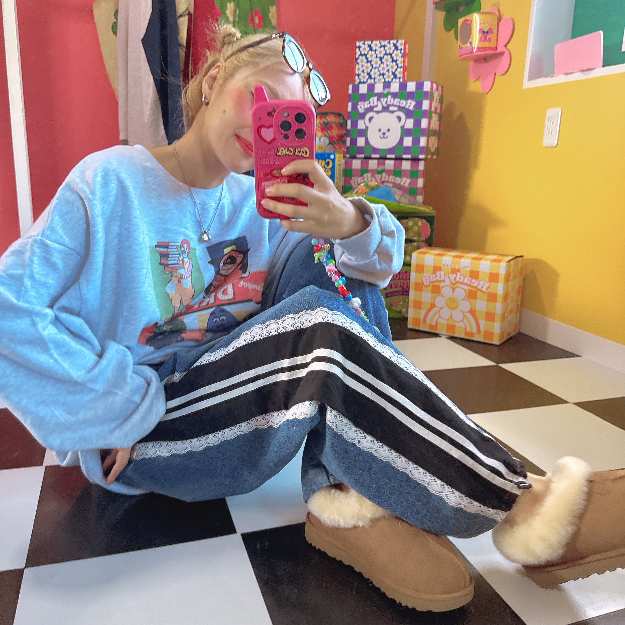 予備のみ再販 2色 レースラインデニムパンツ 10月下旬ごろの出荷予定