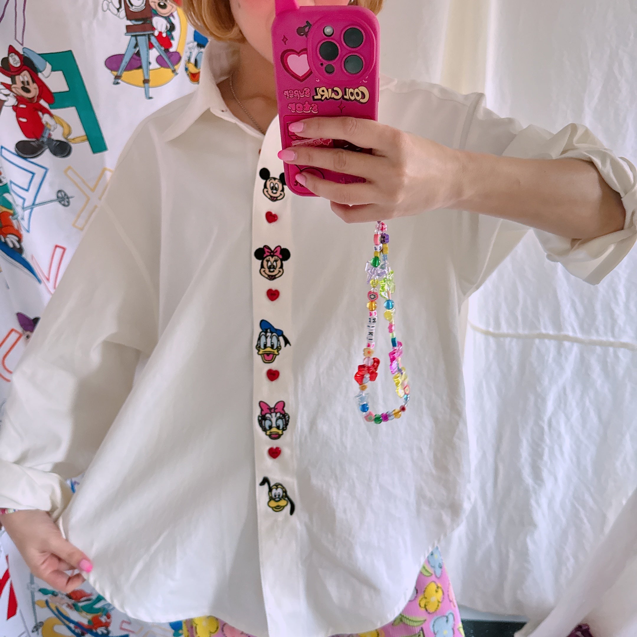 ※再再再再再再販生産分予約※ミッキーフレンズ刺繍ハートボタンシャツ 11月上旬〜中旬ごろ出荷予定