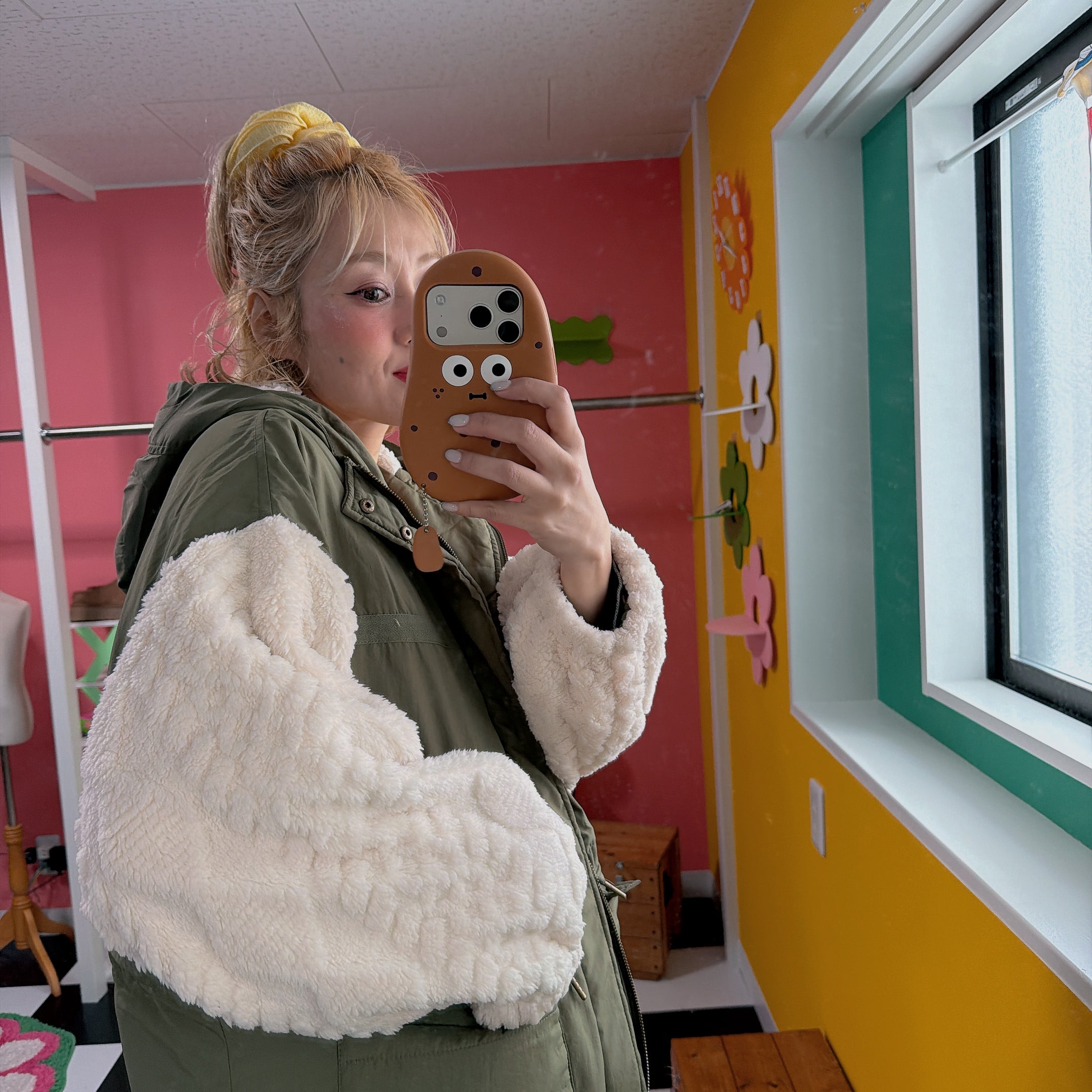 即納 上限あり ハイブリッド袖ボアコート 4〜5営業日で出荷予定