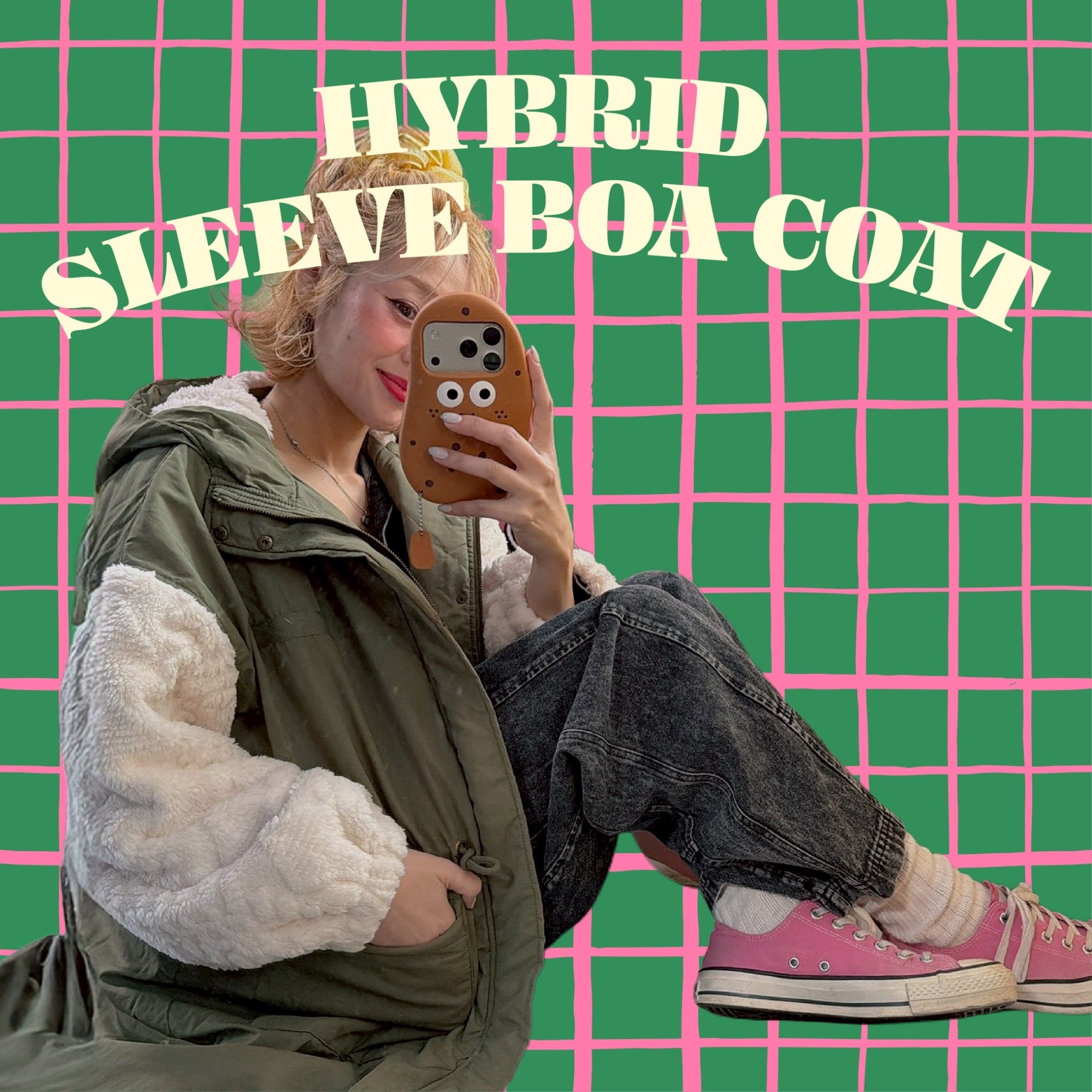 即納 上限あり ハイブリッド袖ボアコート 4〜5営業日で出荷予定