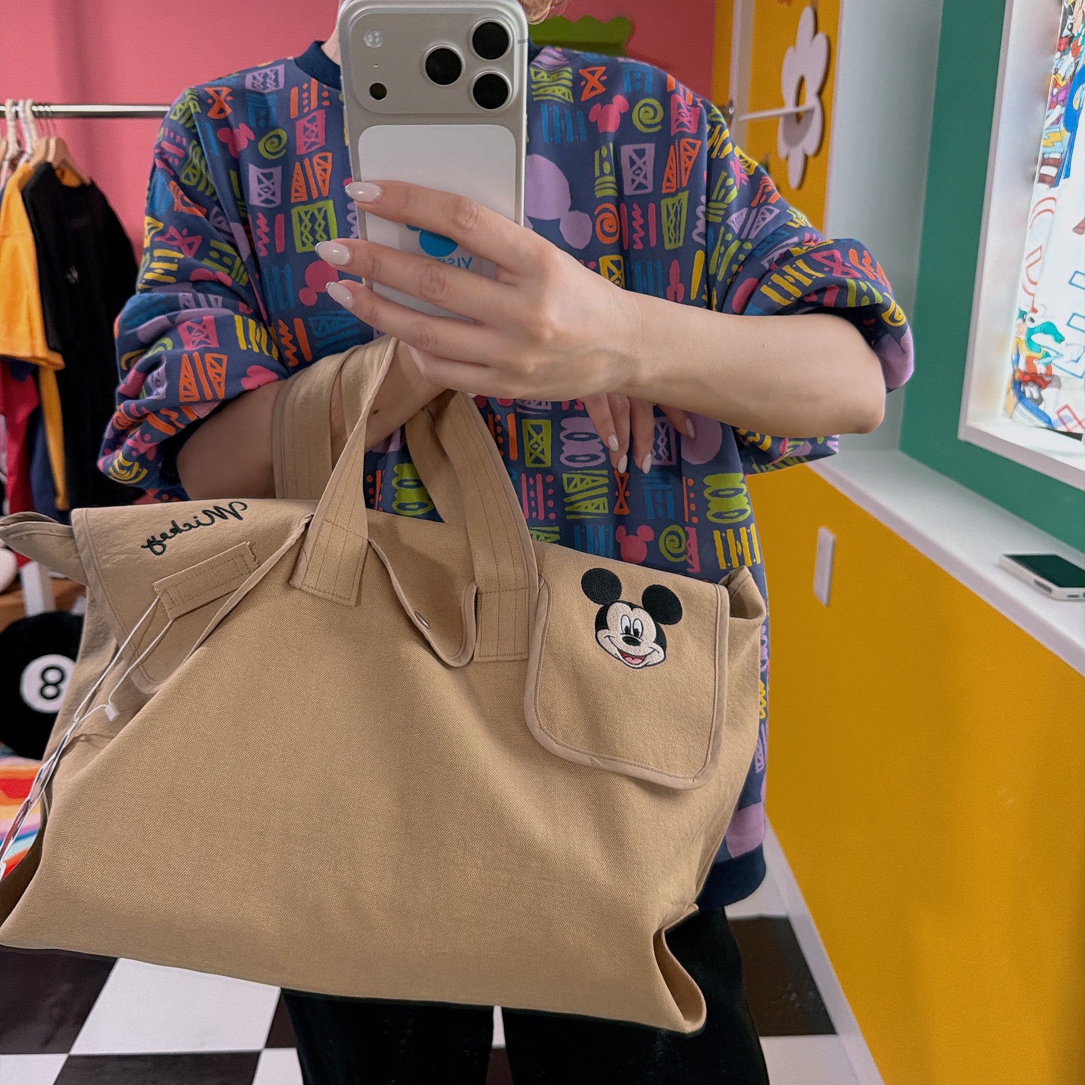 ※Pre-order※ 4 colors Mickey Mouse design embroidered tote bag Scheduled to ship around mid-March