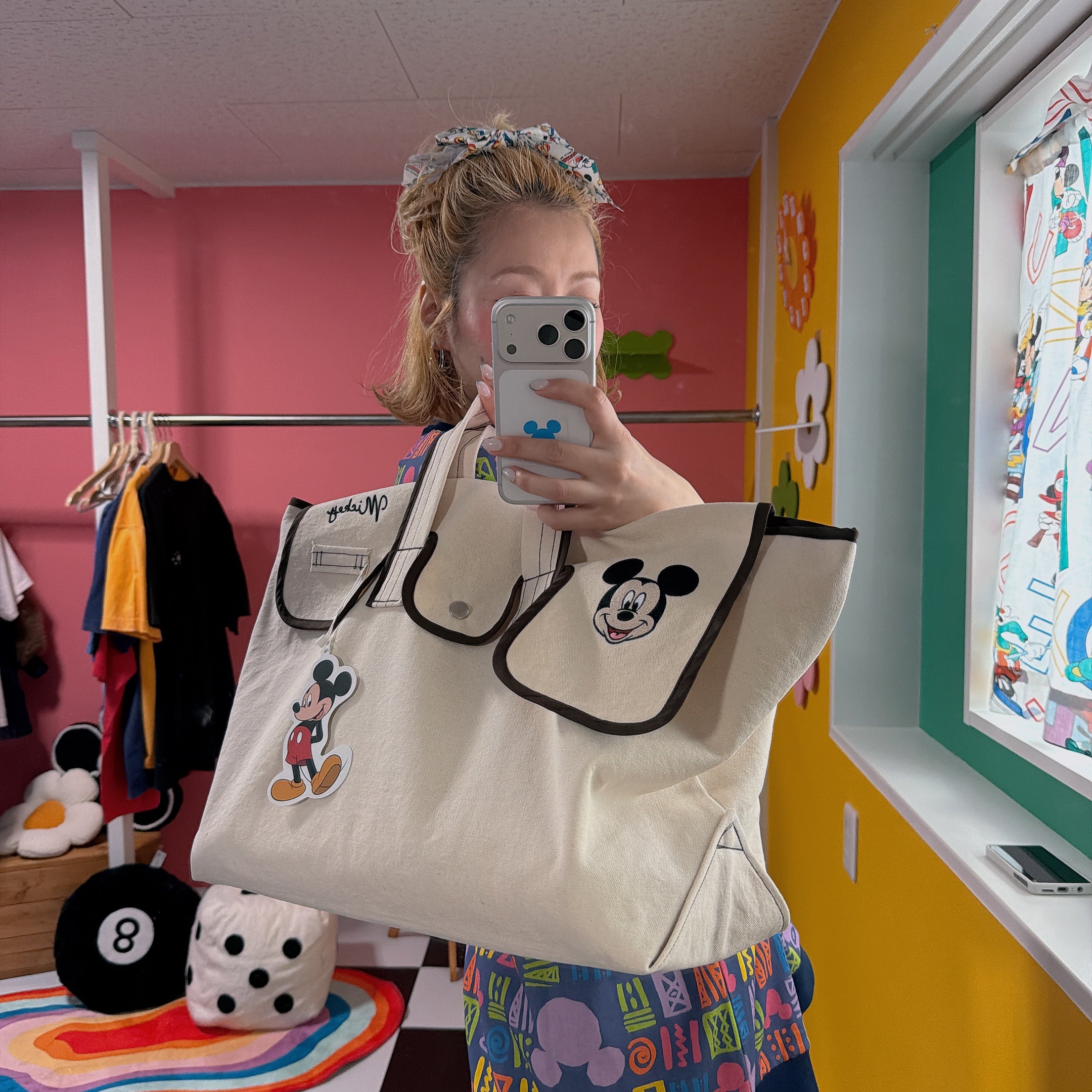 ※Pre-order※ 4 colors Mickey Mouse design embroidered tote bag Scheduled to ship around mid-March