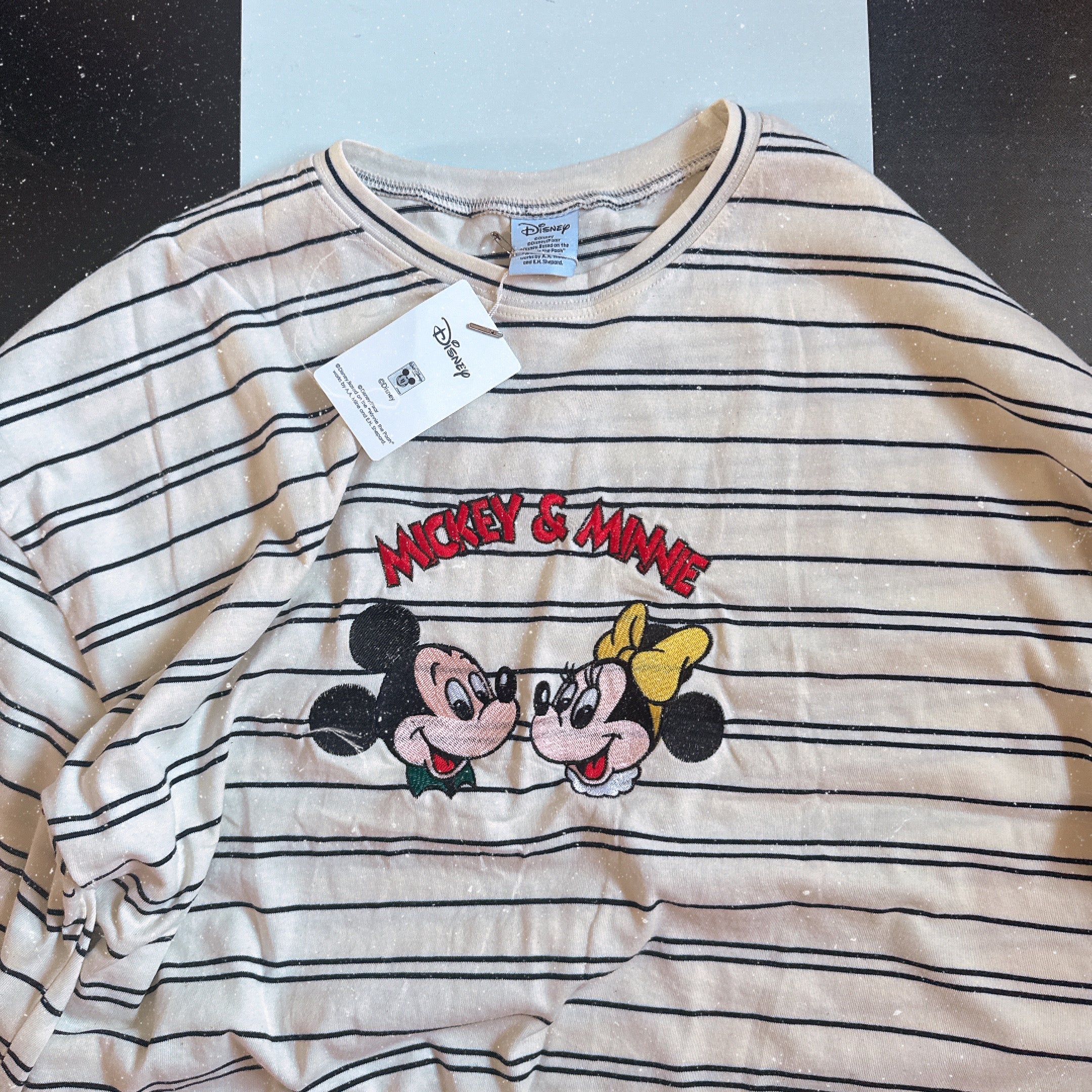 ※期間限定予約※新色ミッキーミニー刺繍レトロボーダーロンTEE 11月上旬ごろのお届け予定