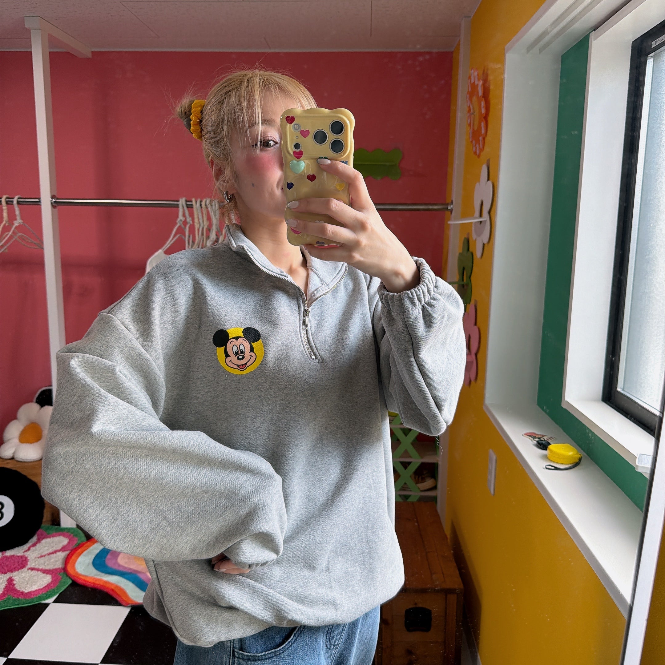 ※予約※2色 MICKEY パッチハーフジップスウェット 3月中の出荷予定