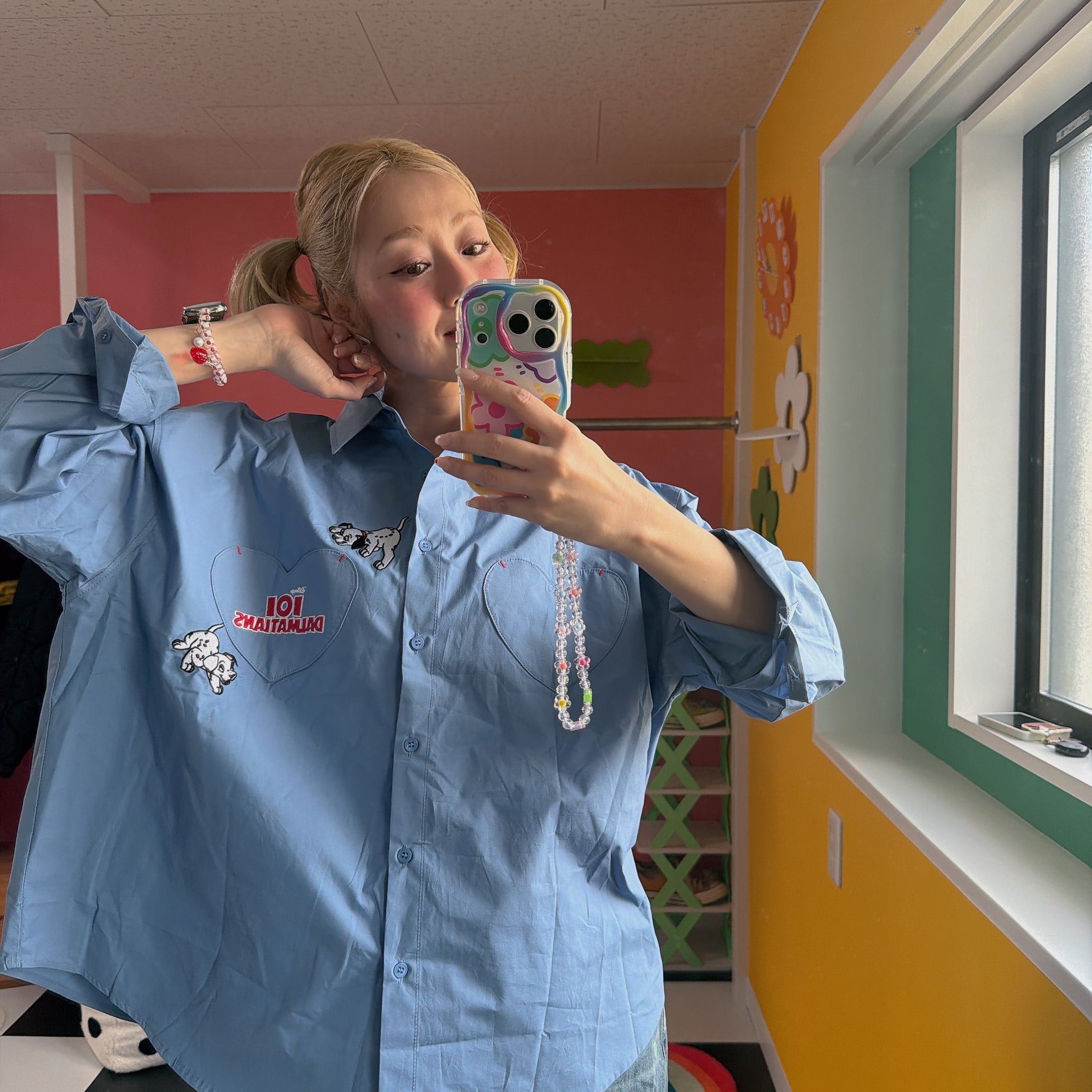 ※予約※3色 101DALMATIAN刺繍ハートポケットシャツ 5月中の出荷予定