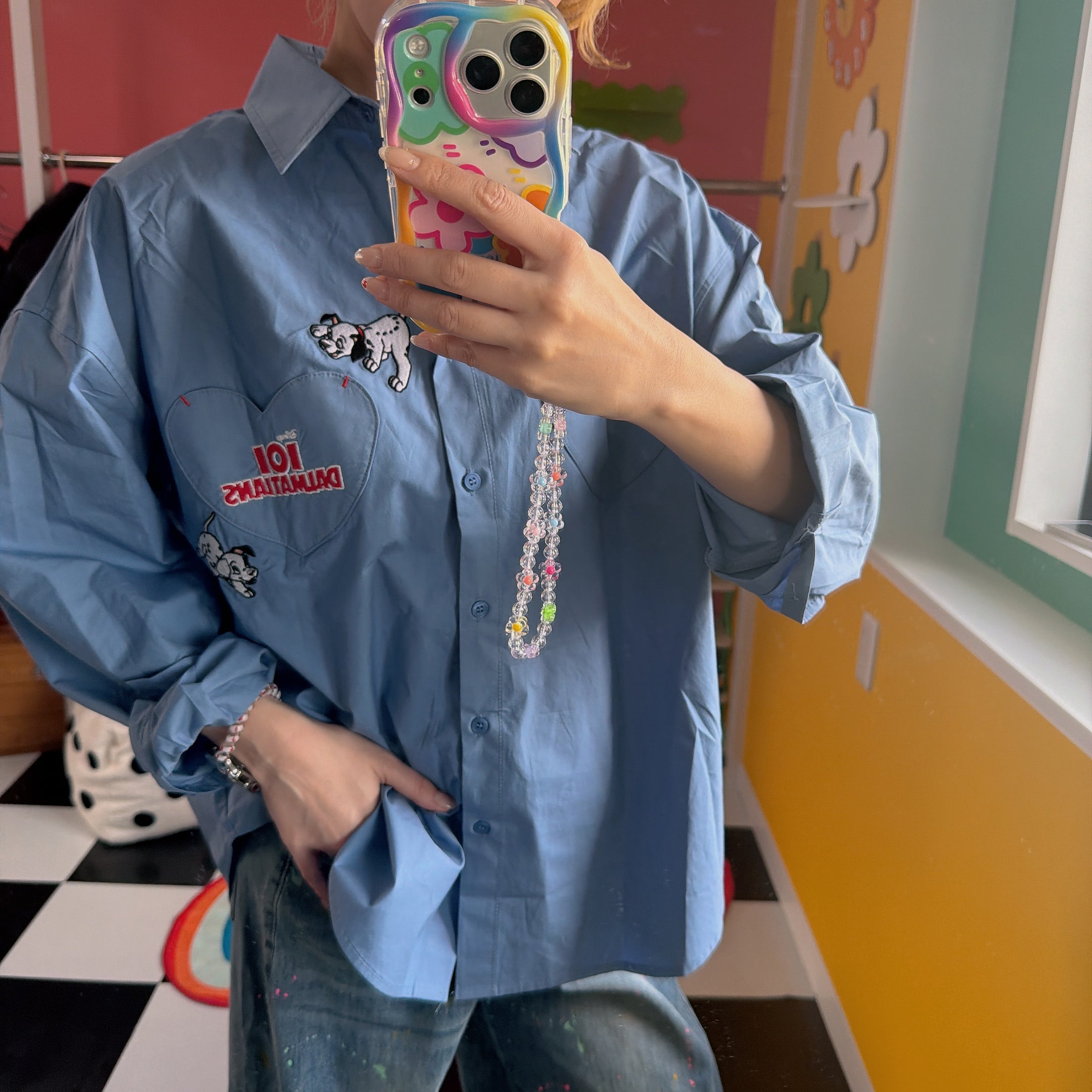 ※予約※3色 101DALMATIAN刺繍ハートポケットシャツ 5月中の出荷予定