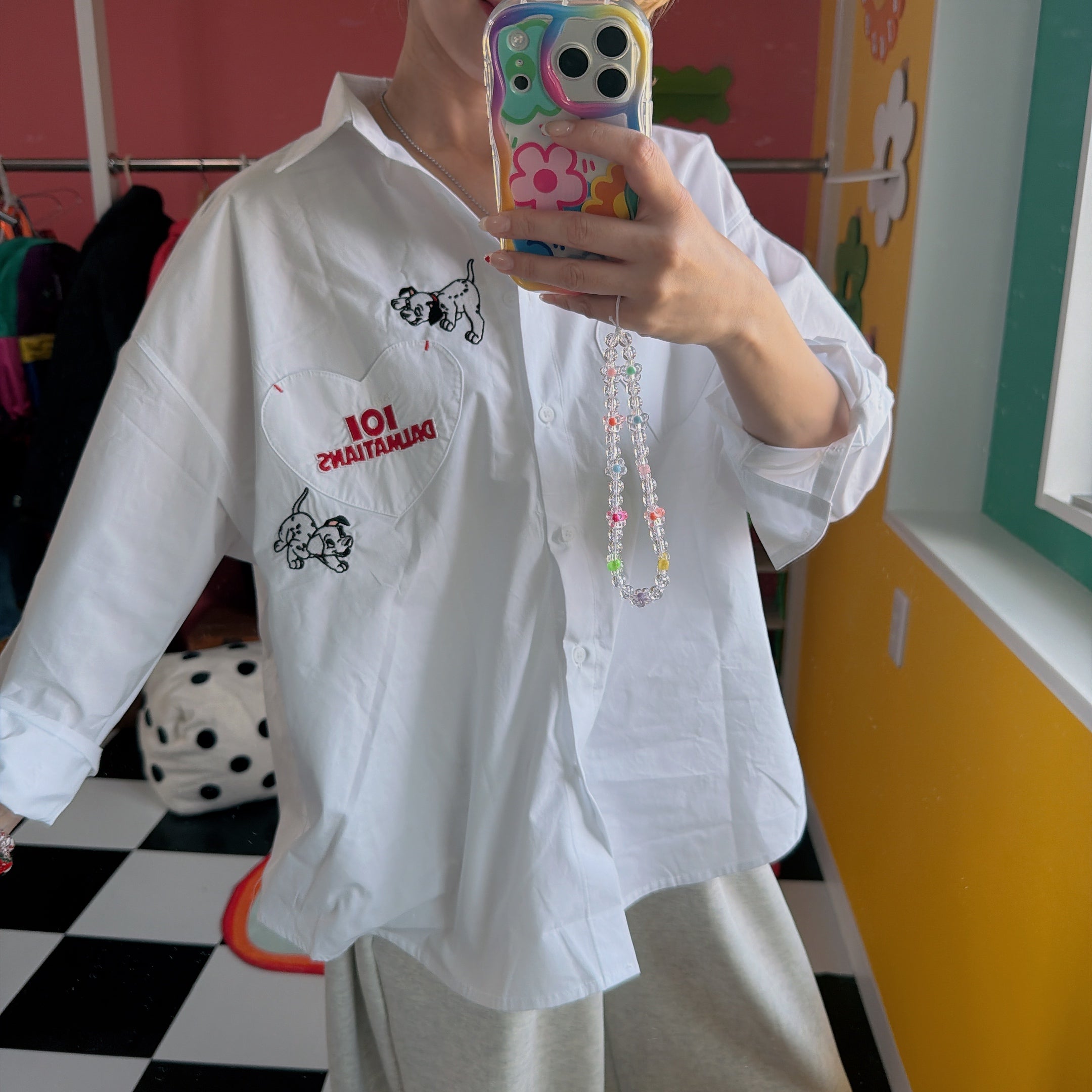 ※予約※3色 101DALMATIAN刺繍ハートポケットシャツ 5月中の出荷予定