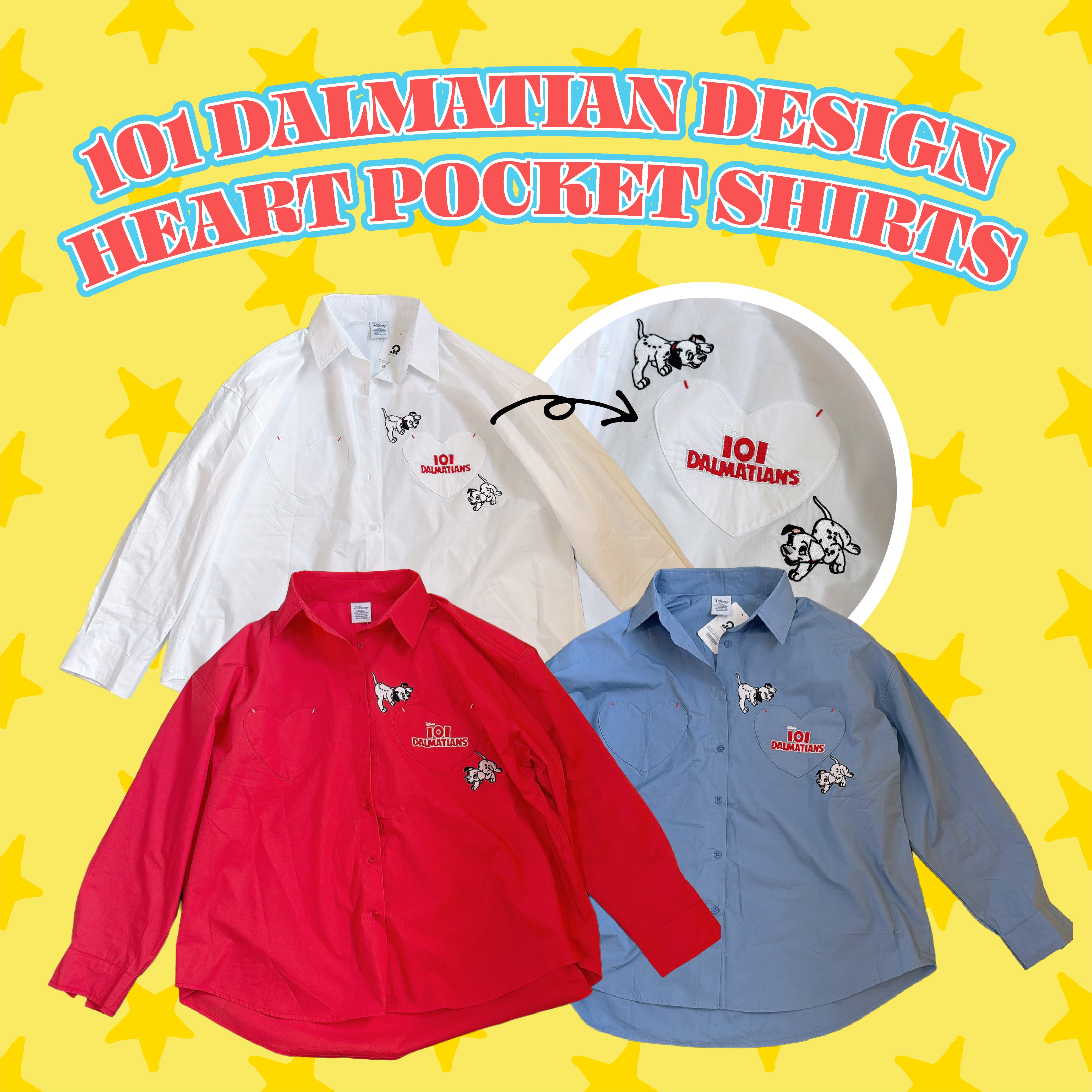 ※予約※3色 101DALMATIAN刺繍ハートポケットシャツ 5月中の出荷予定