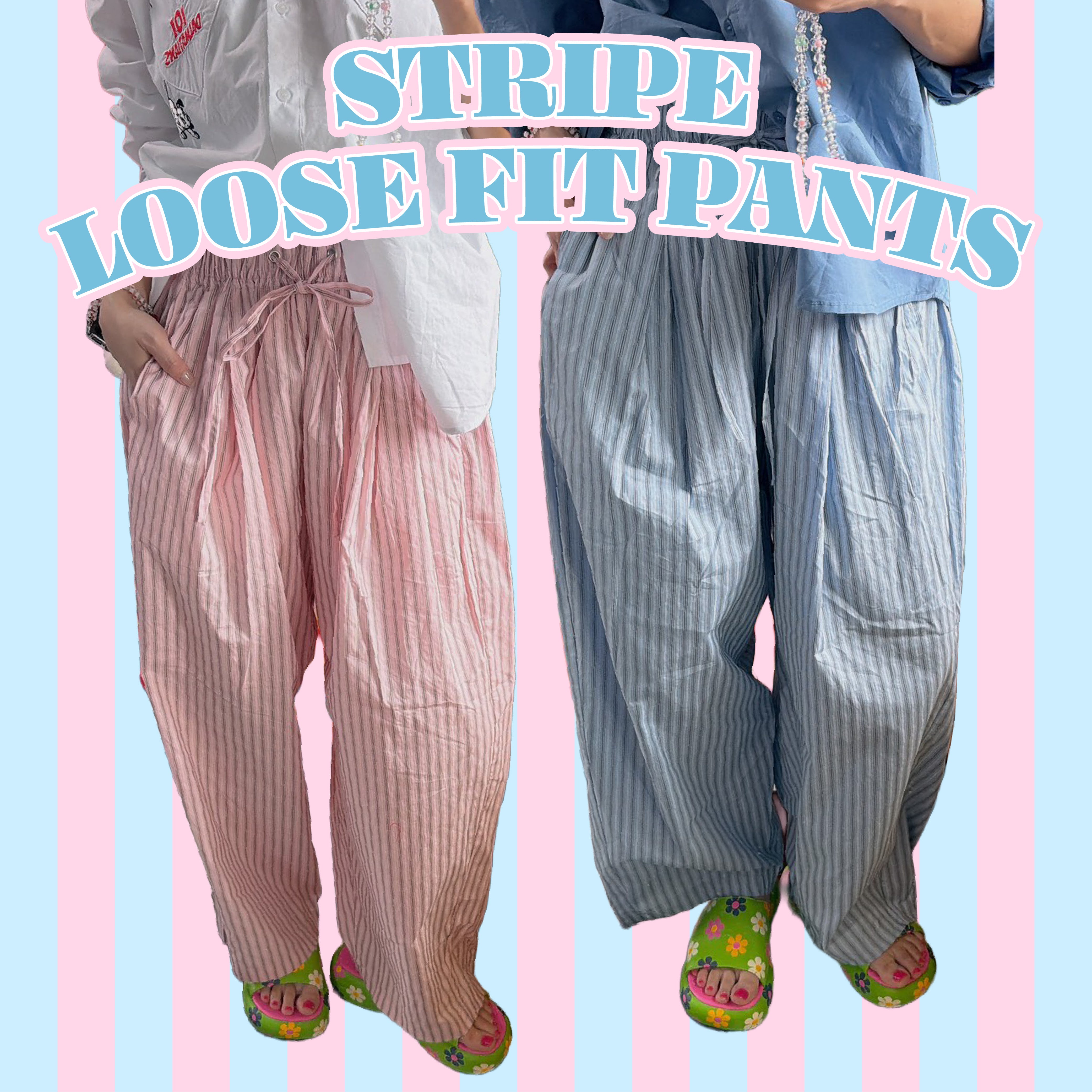 ※予約※2色 ストライプタックギャザーパンツ 4月上旬の出荷予定