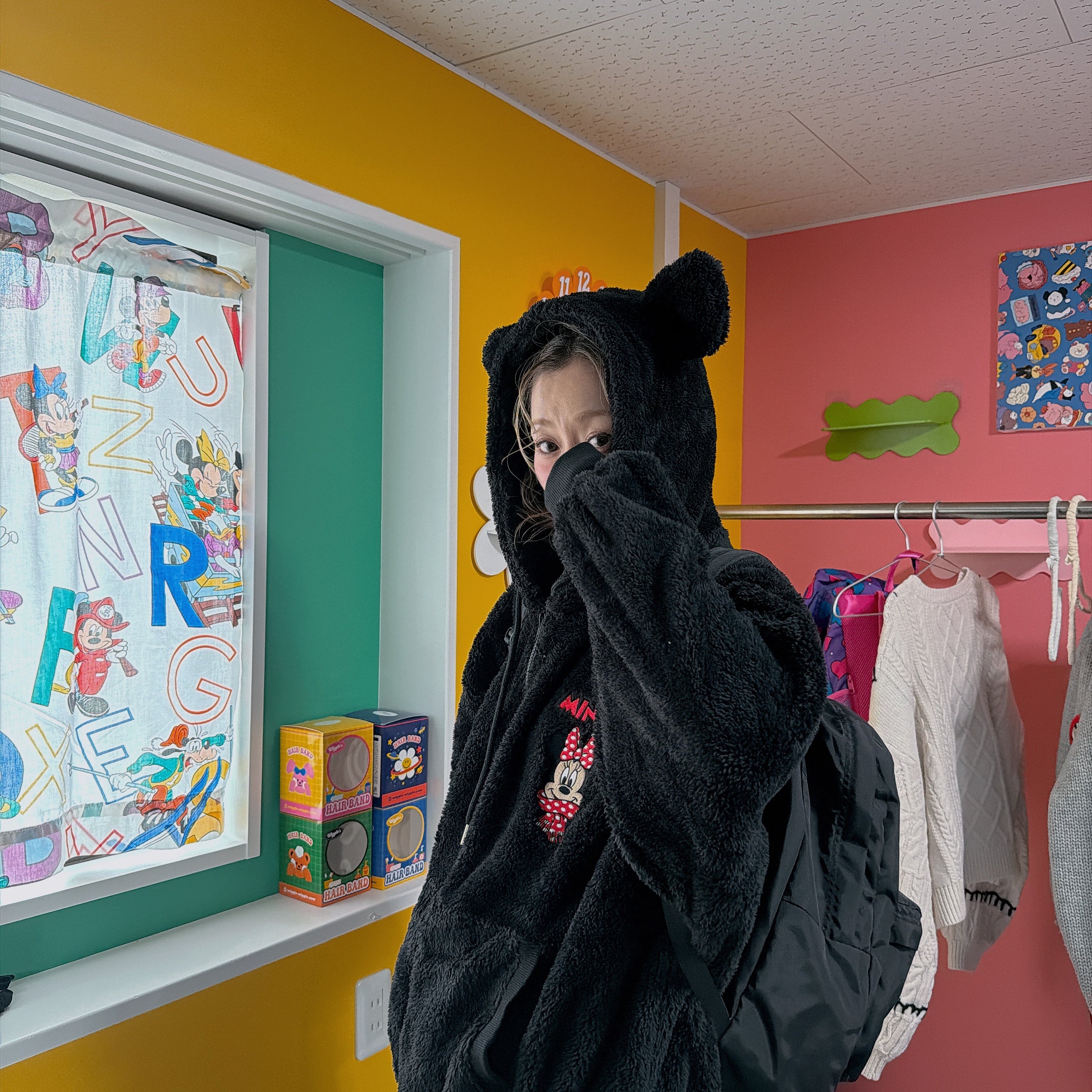 ※予約※2色⭐︎シーズナル限定⭐︎ミッキーミニー刺繍耳付きボアパーカー 12月下旬〜1月上旬お届け予定