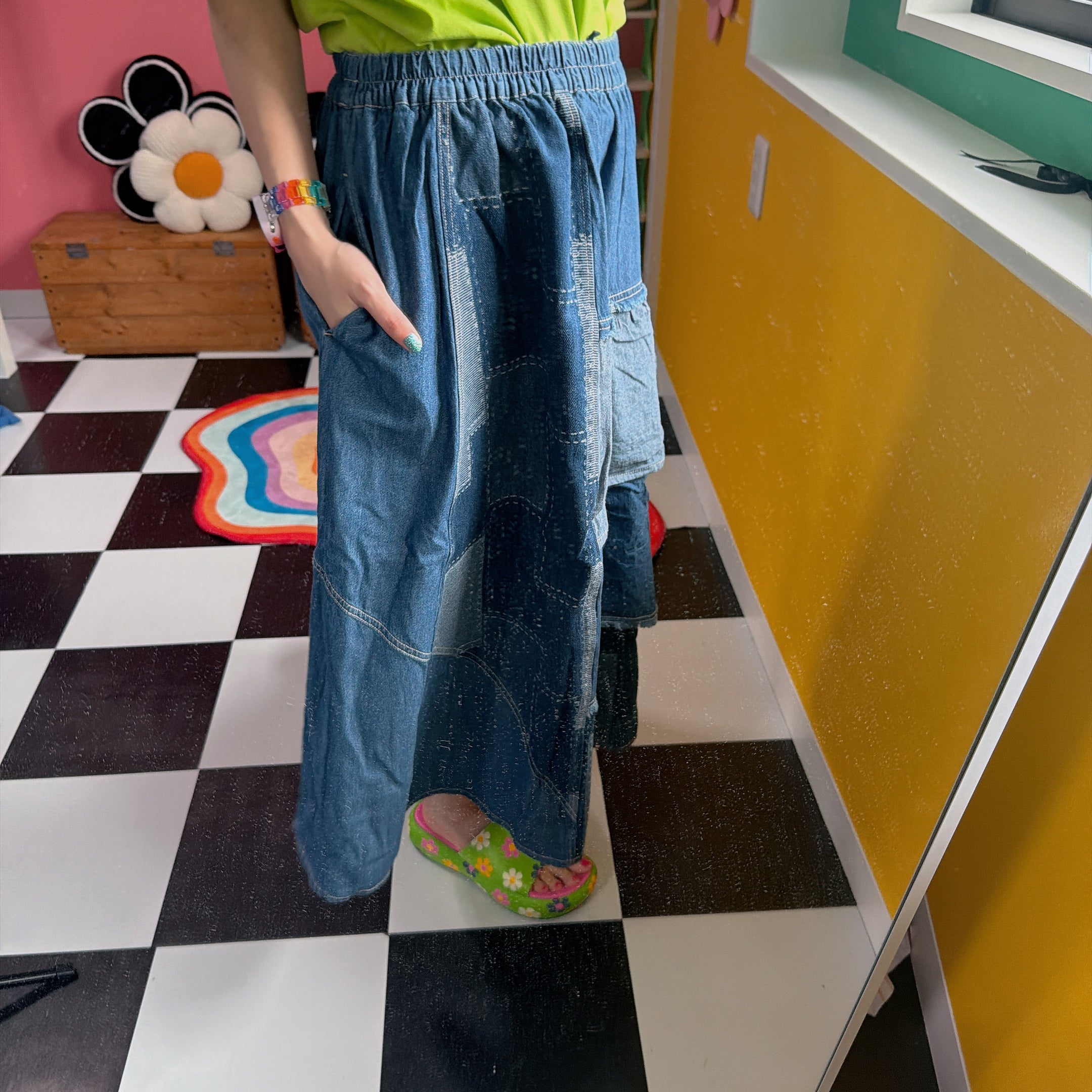 在庫限り デニムフレル切り替えスカート 4月上旬出荷予定