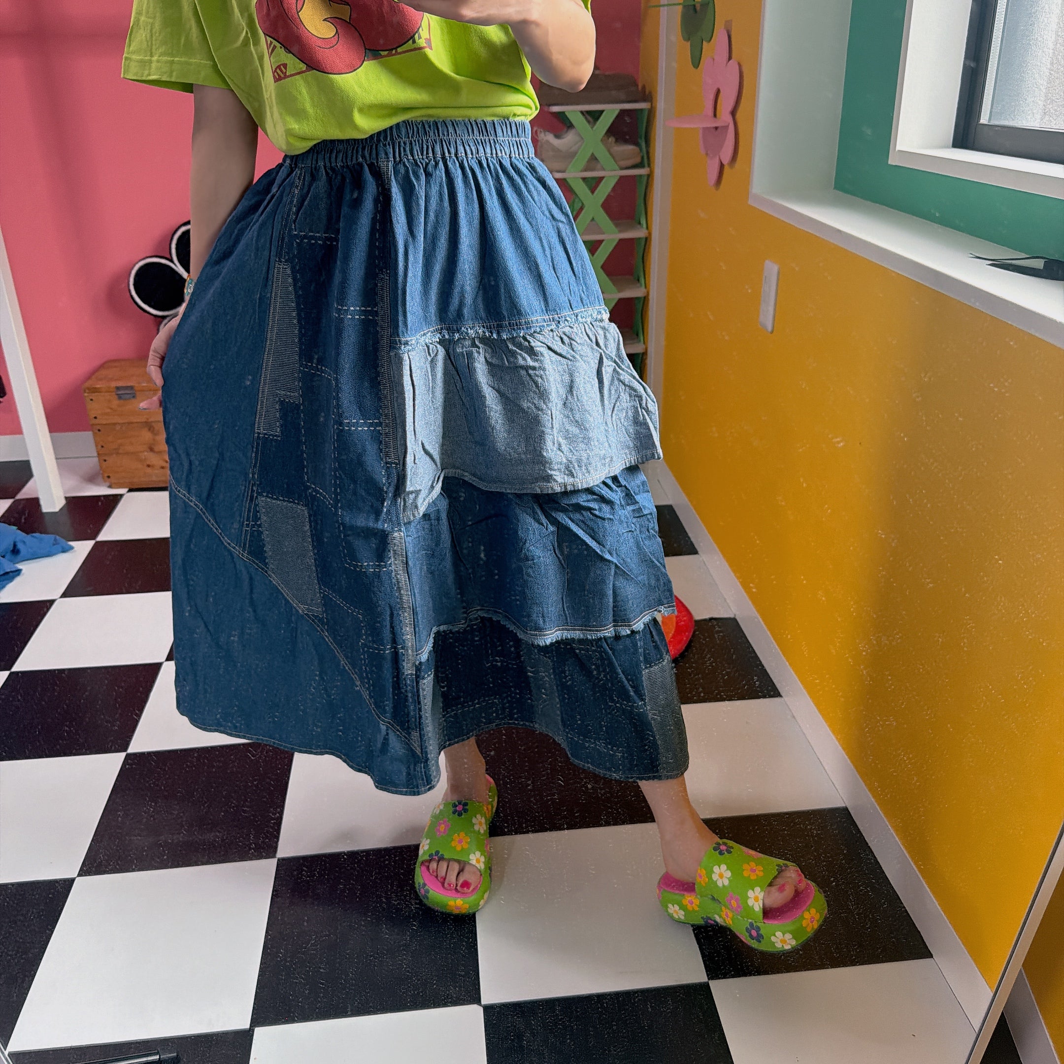 在庫限り デニムフレル切り替えスカート 4月上旬出荷予定