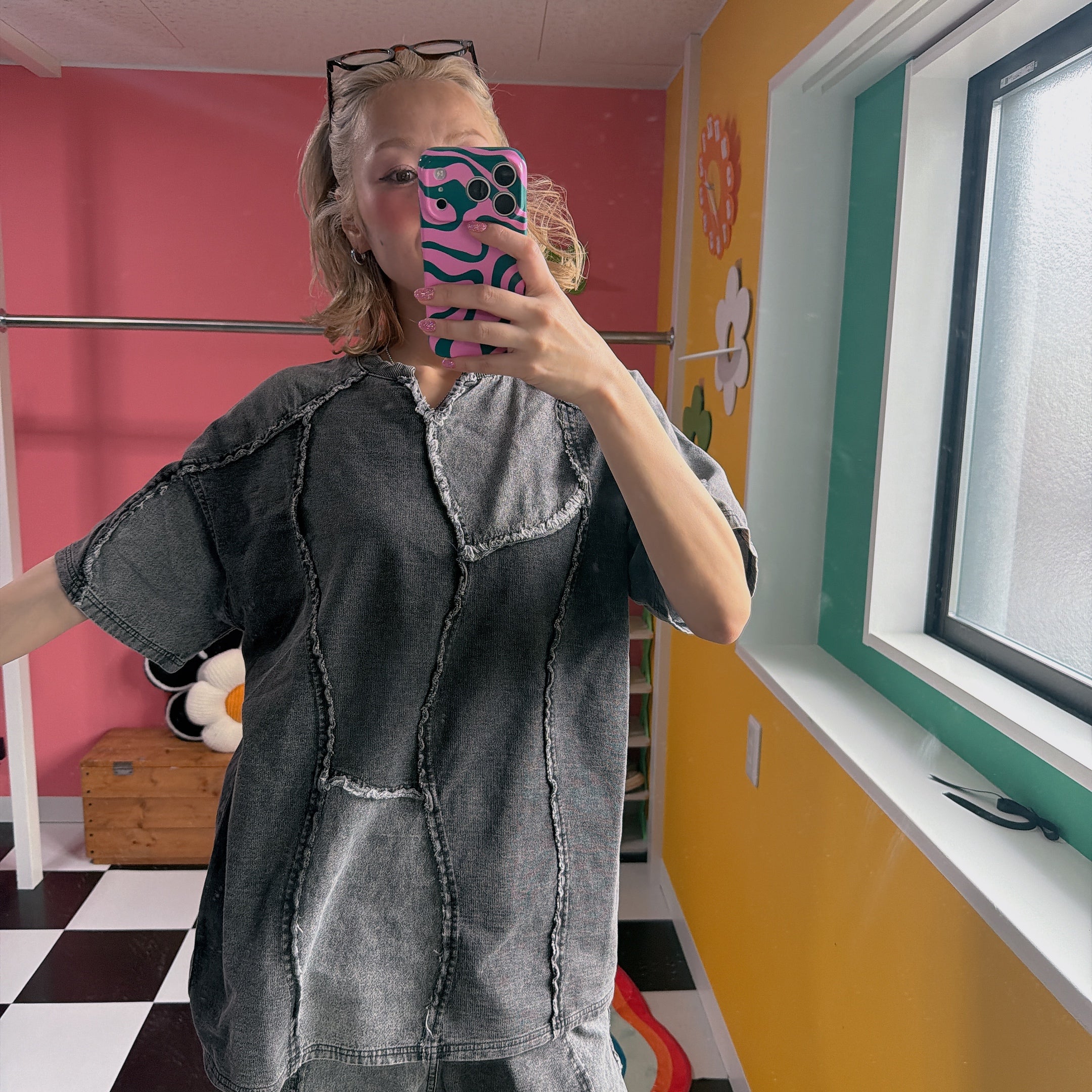 ※在庫限り※セットアップ可 ケミカル裏毛デニムウェーブ半袖Tシャツ&パンツ 4月上旬発送予定