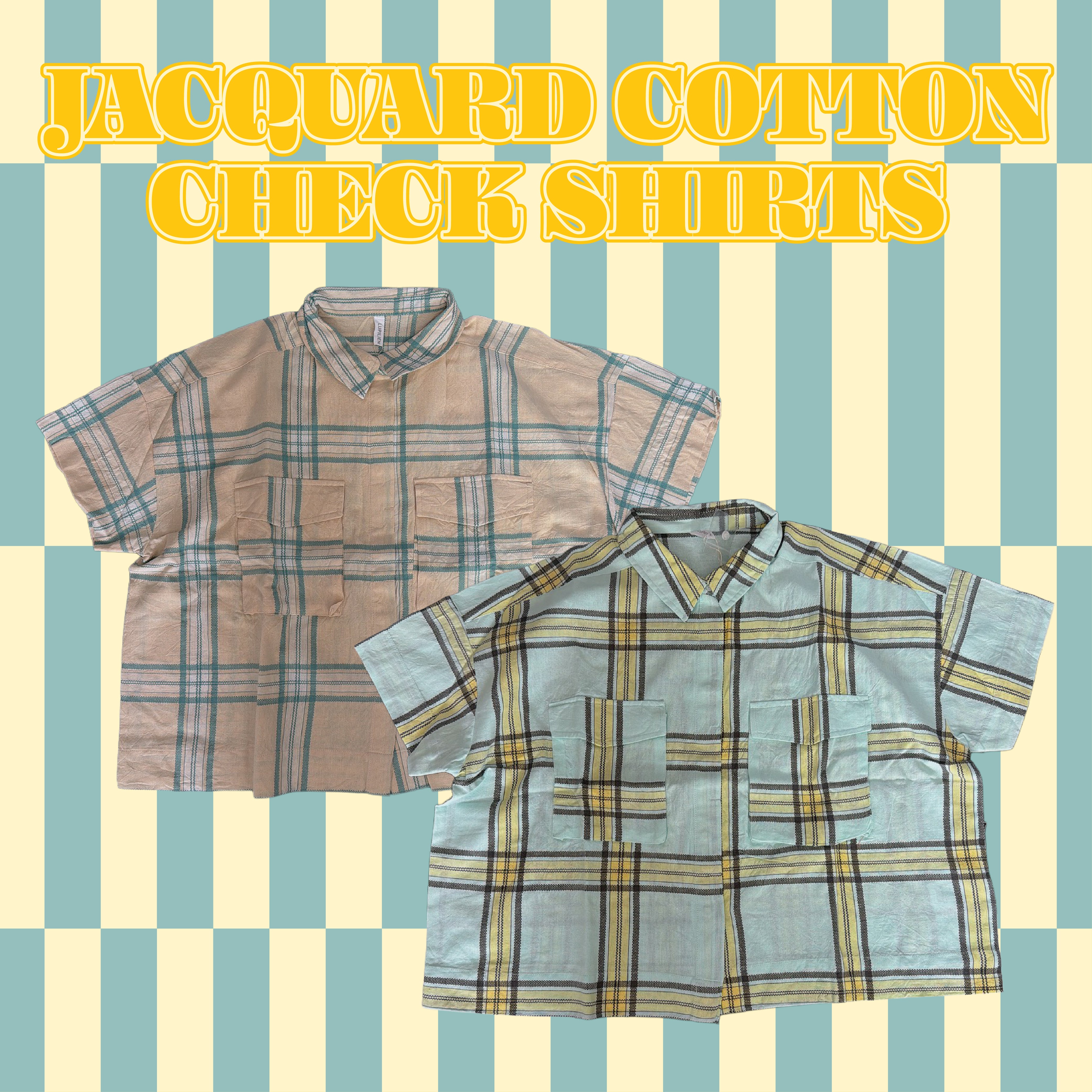 ※在庫限り※ 2色ドビーチェックジャガード ダブルポケットワイドシャツ 4月上旬出荷予定