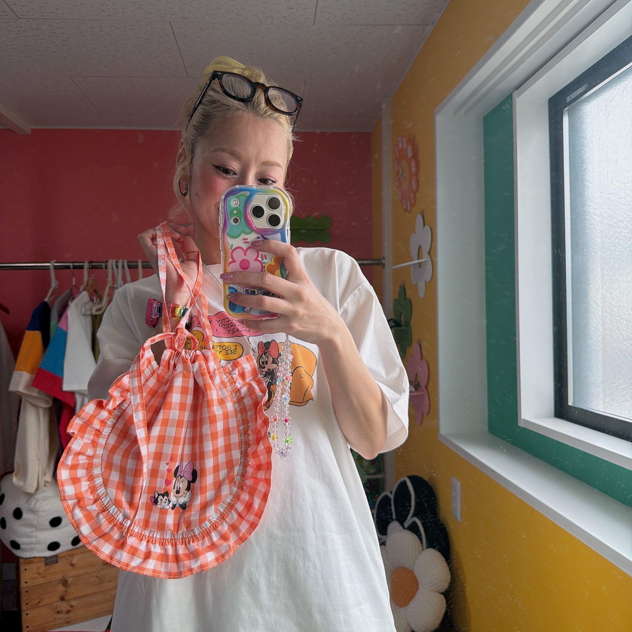 ※予約※2色 2way ミニー&フィガロデザインギンガムフリルバッグ 6月中の出荷予定