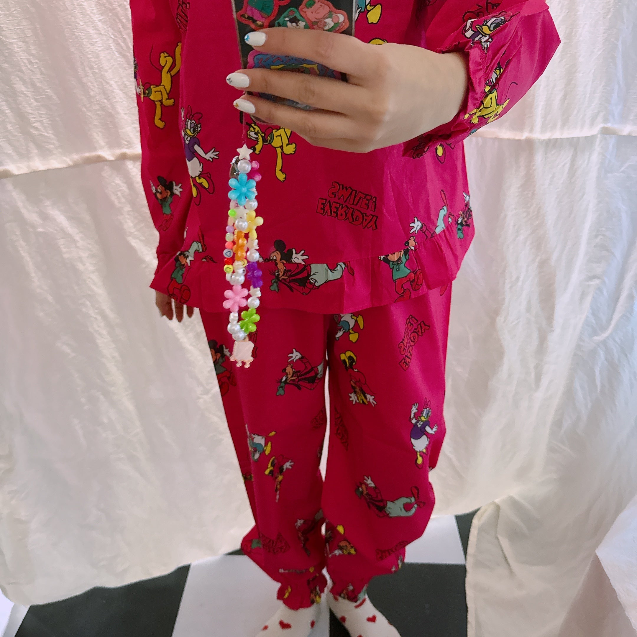 Ready to ship! 2-color top and bottom set, Mickey Friends frill jogger loungewear