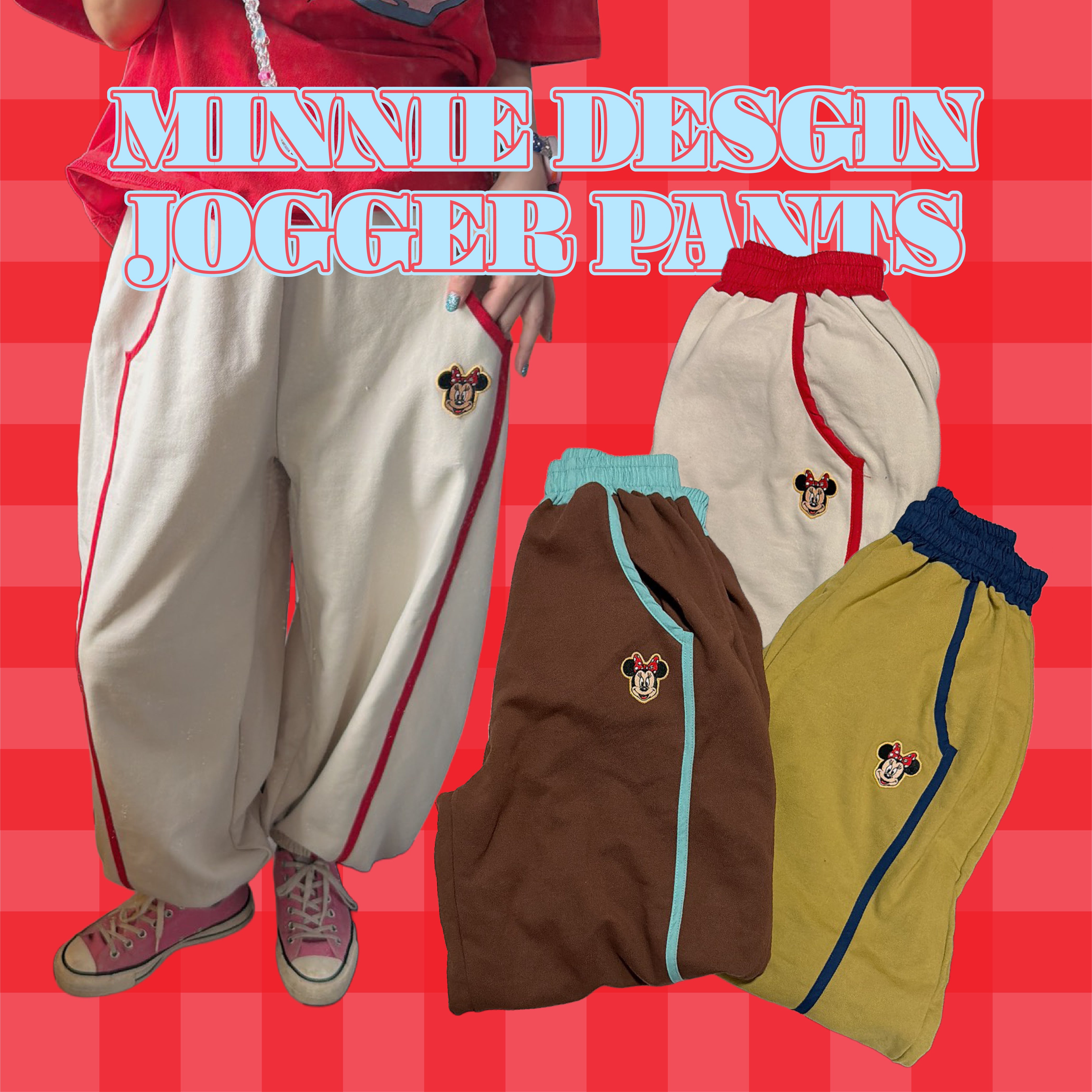 *Pre-order* Minnie Mouse Embroidered Piped Wide-Leg Pants - Scheduled for shipment in June