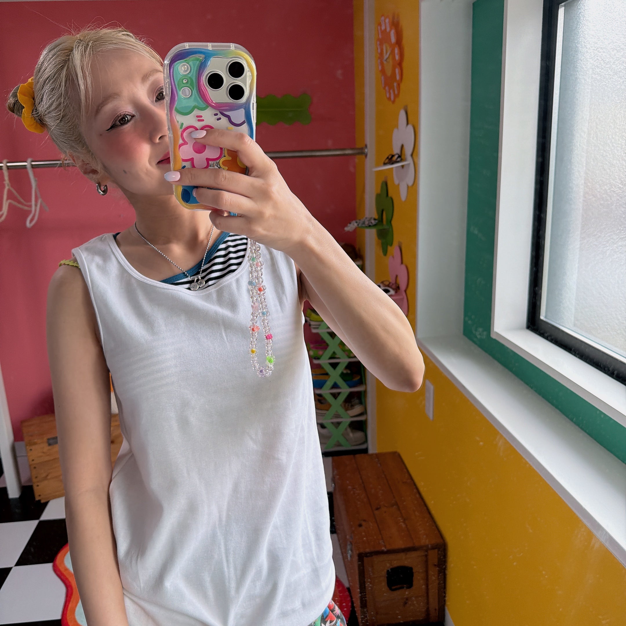 *Reservation* Two-tone Asymmetrical Shoulder Tank Top with Built-in Bra - Scheduled for shipment by end of May
