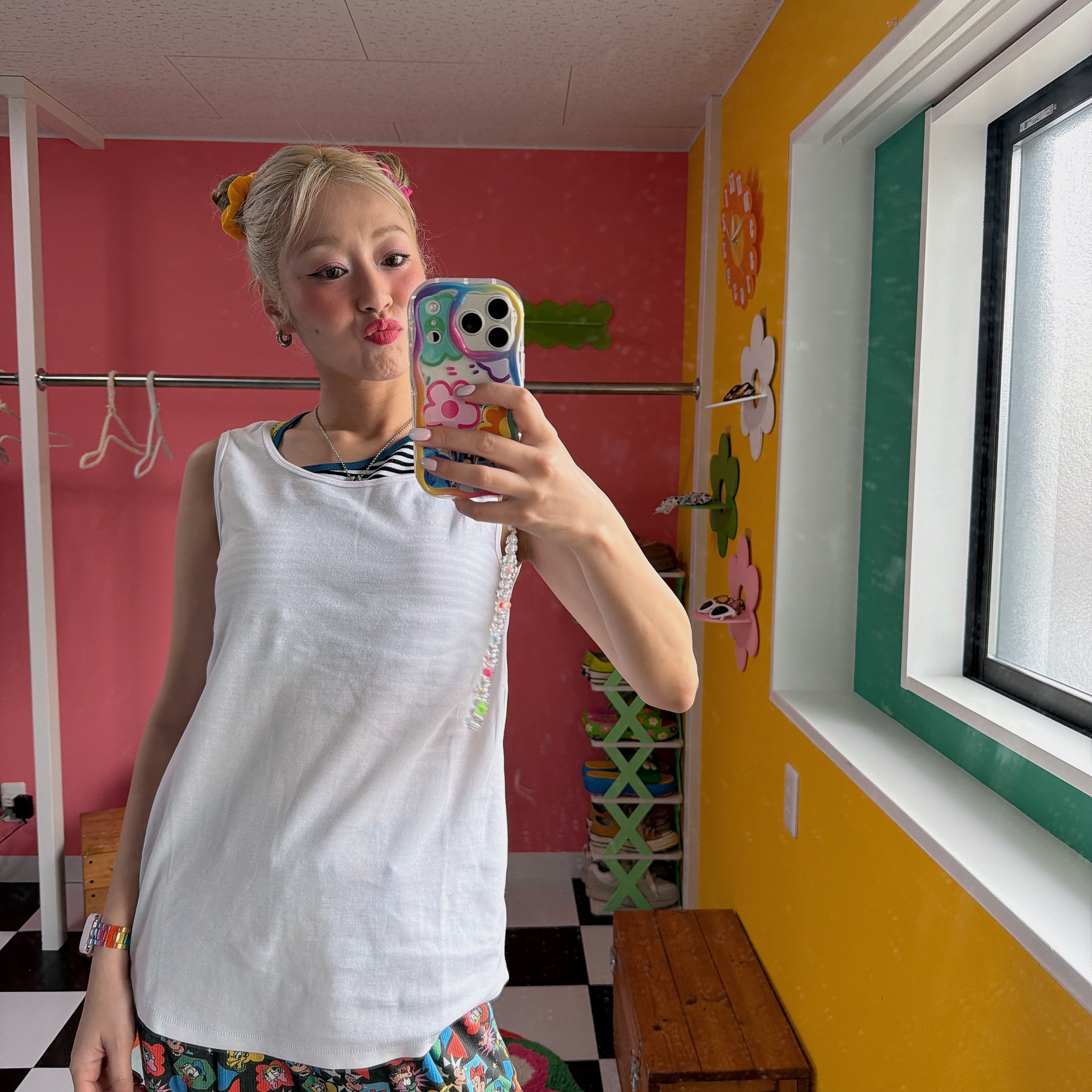 *Reservation* Two-tone Asymmetrical Shoulder Tank Top with Built-in Bra - Scheduled for shipment by end of May