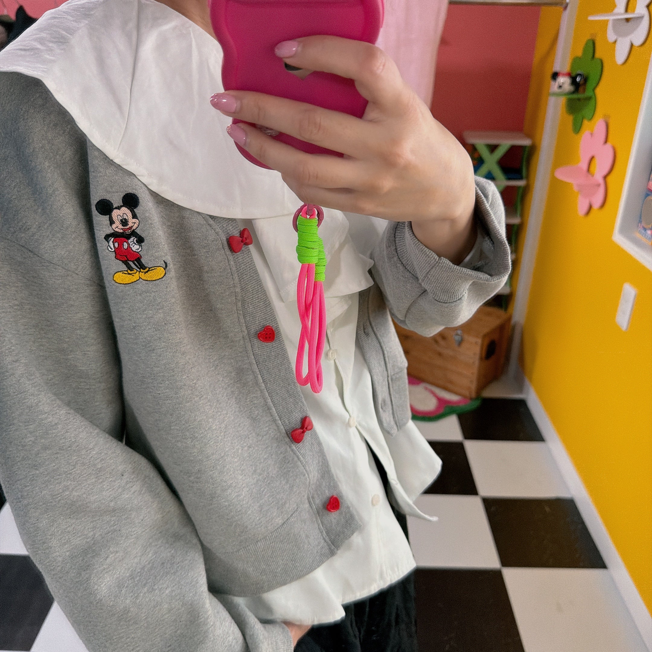 ※予約※2色 リボンボタン♡ミッキー刺繍カーディガン 2月上旬出荷予定