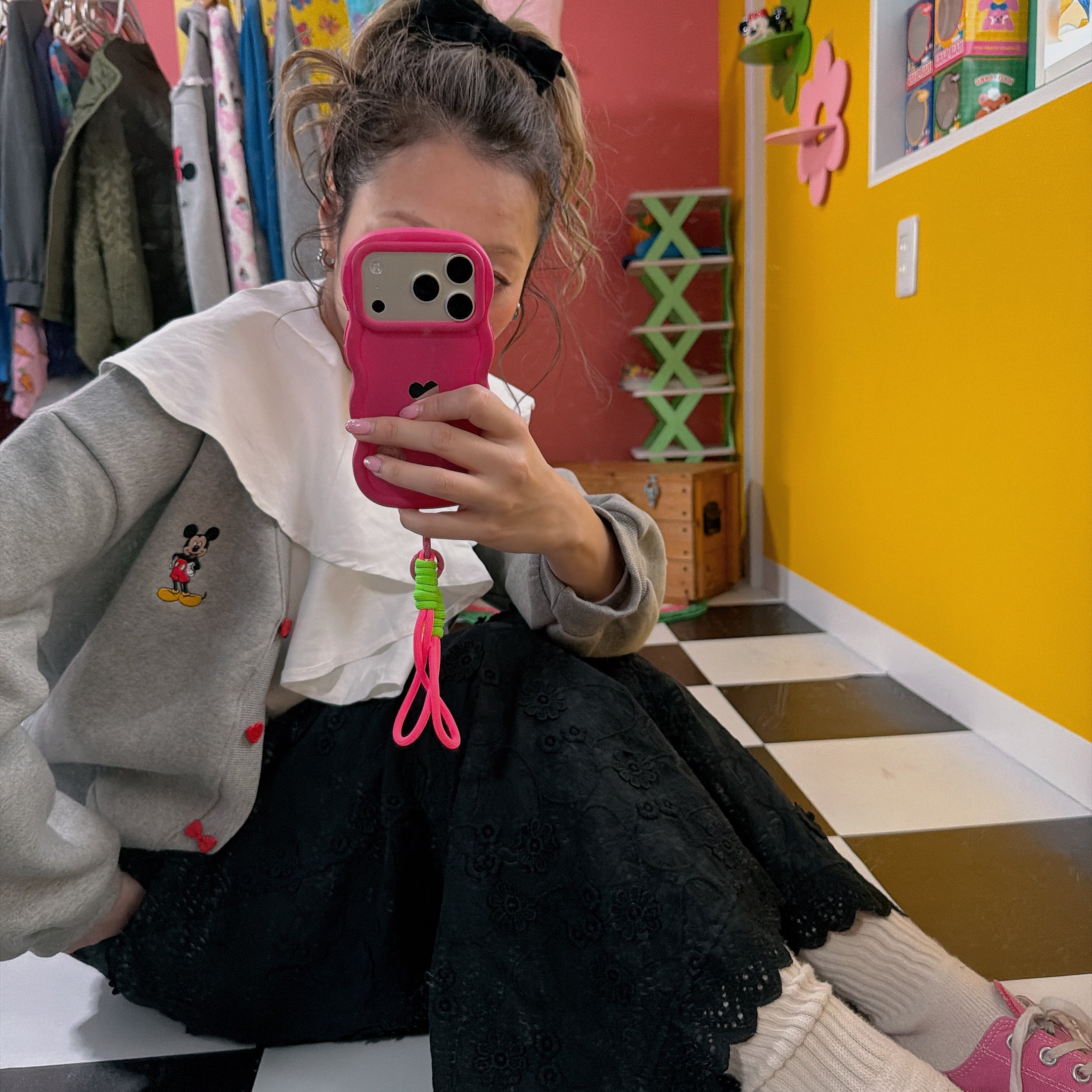 ※予約※2色 リボンボタン♡ミッキー刺繍カーディガン 2月上旬出荷予定