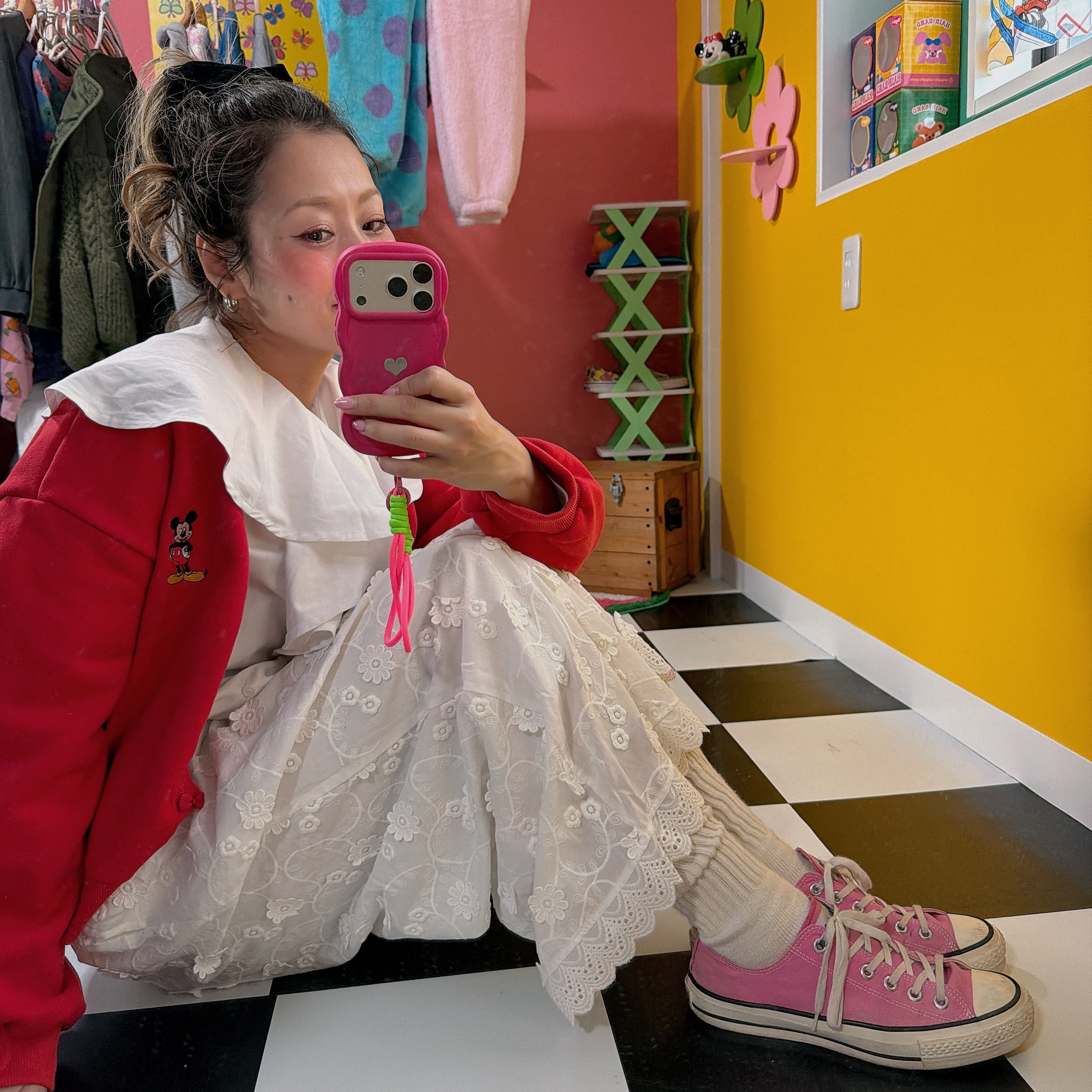 ※予約※2色 リボンボタン♡ミッキー刺繍カーディガン 2月上旬出荷予定