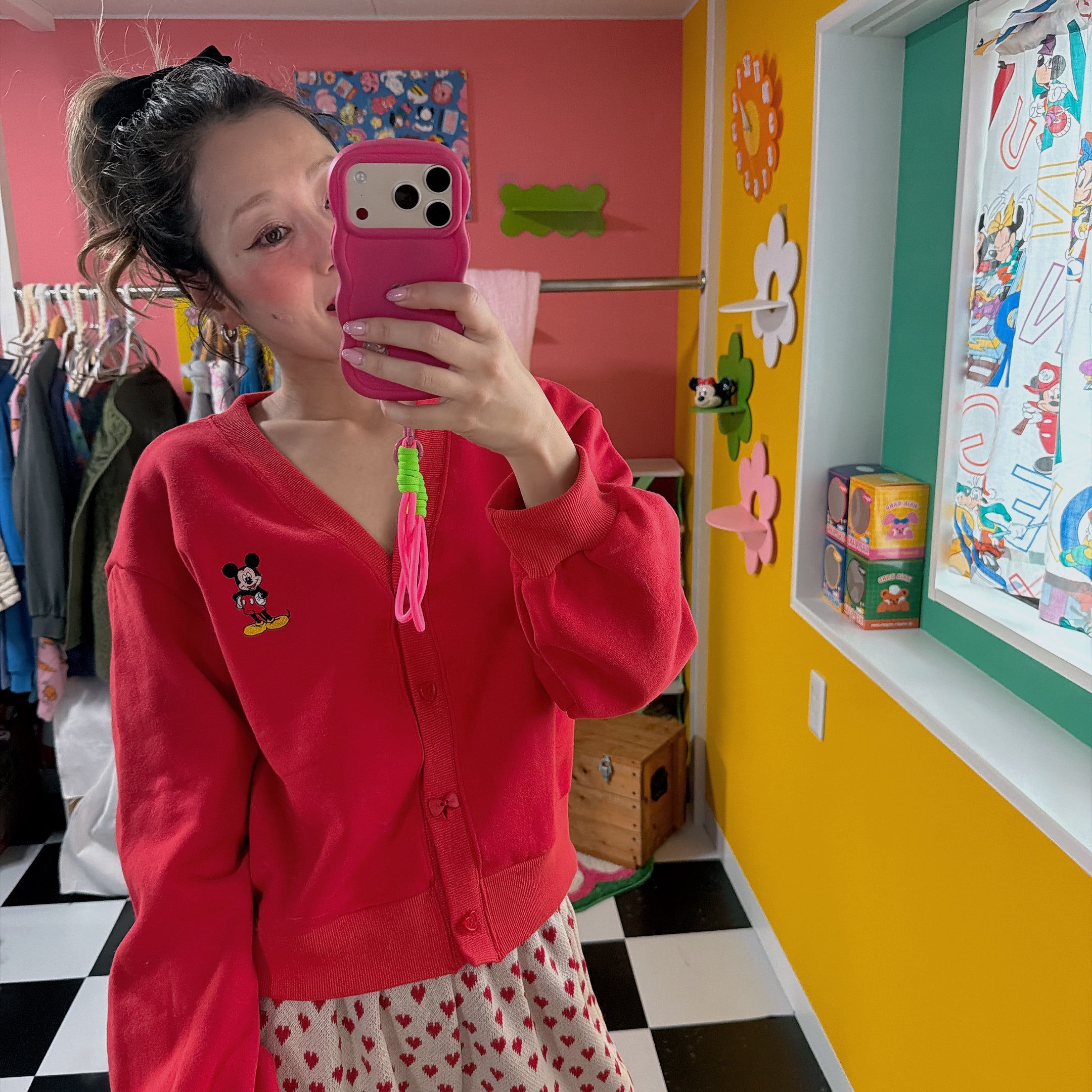 ※予約※2色 リボンボタン♡ミッキー刺繍カーディガン 2月上旬出荷予定