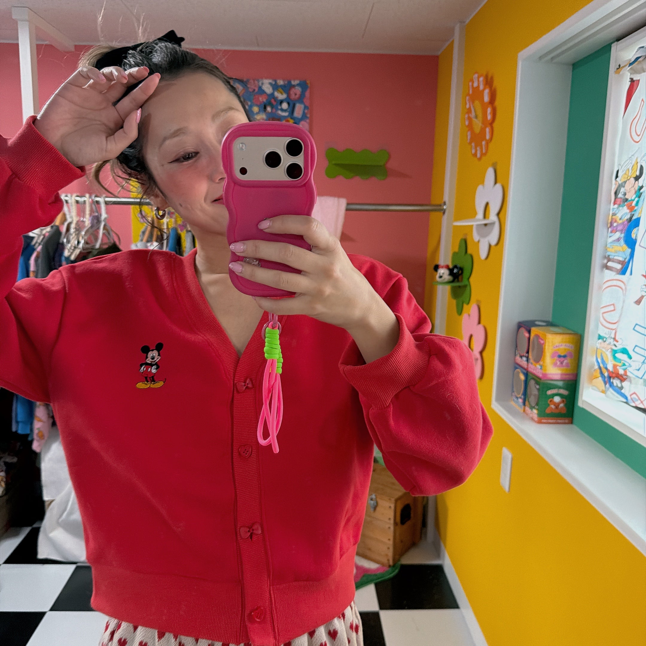 ※予約※2色 リボンボタン♡ミッキー刺繍カーディガン 2月上旬出荷予定