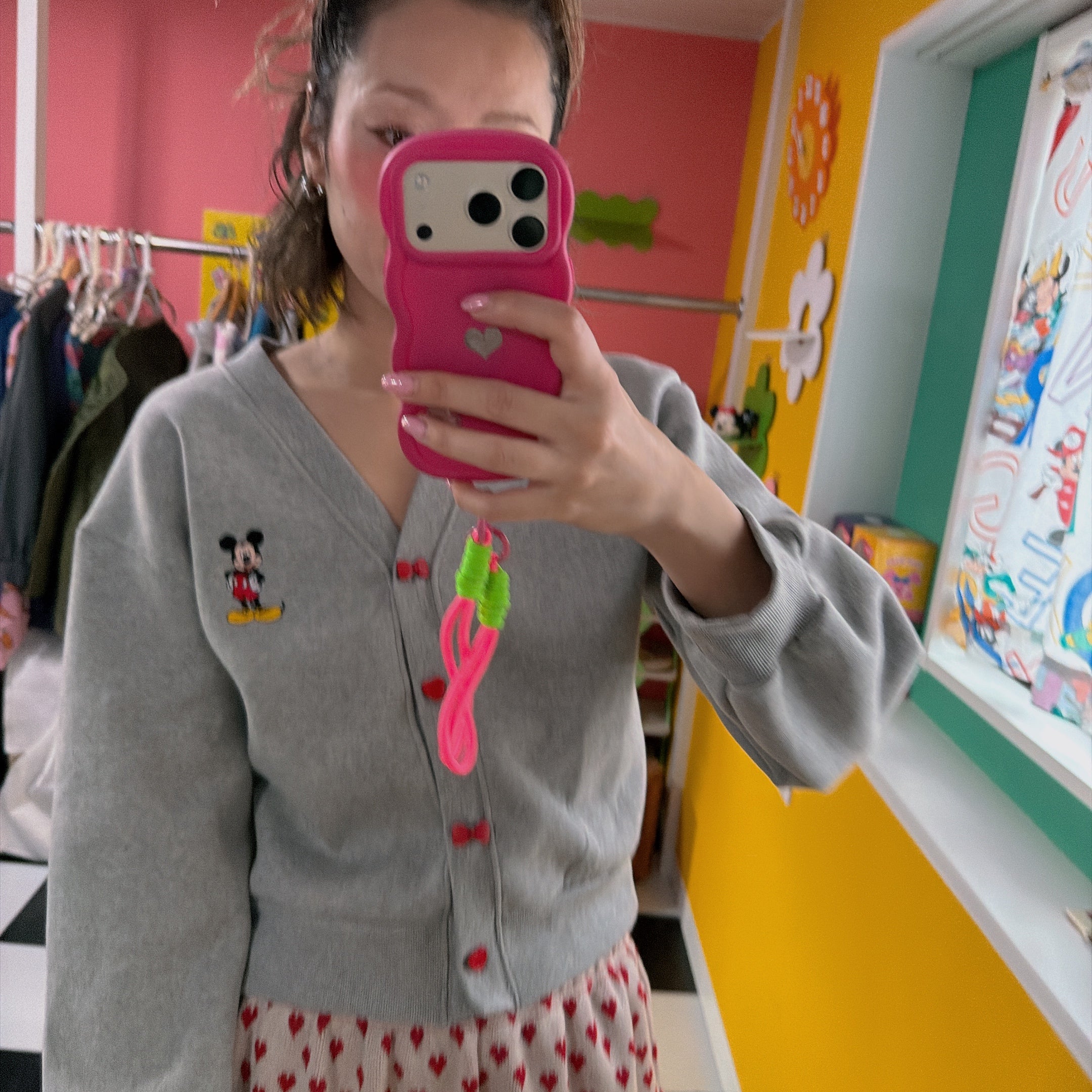 ※予約※2色 リボンボタン♡ミッキー刺繍カーディガン 2月上旬出荷予定