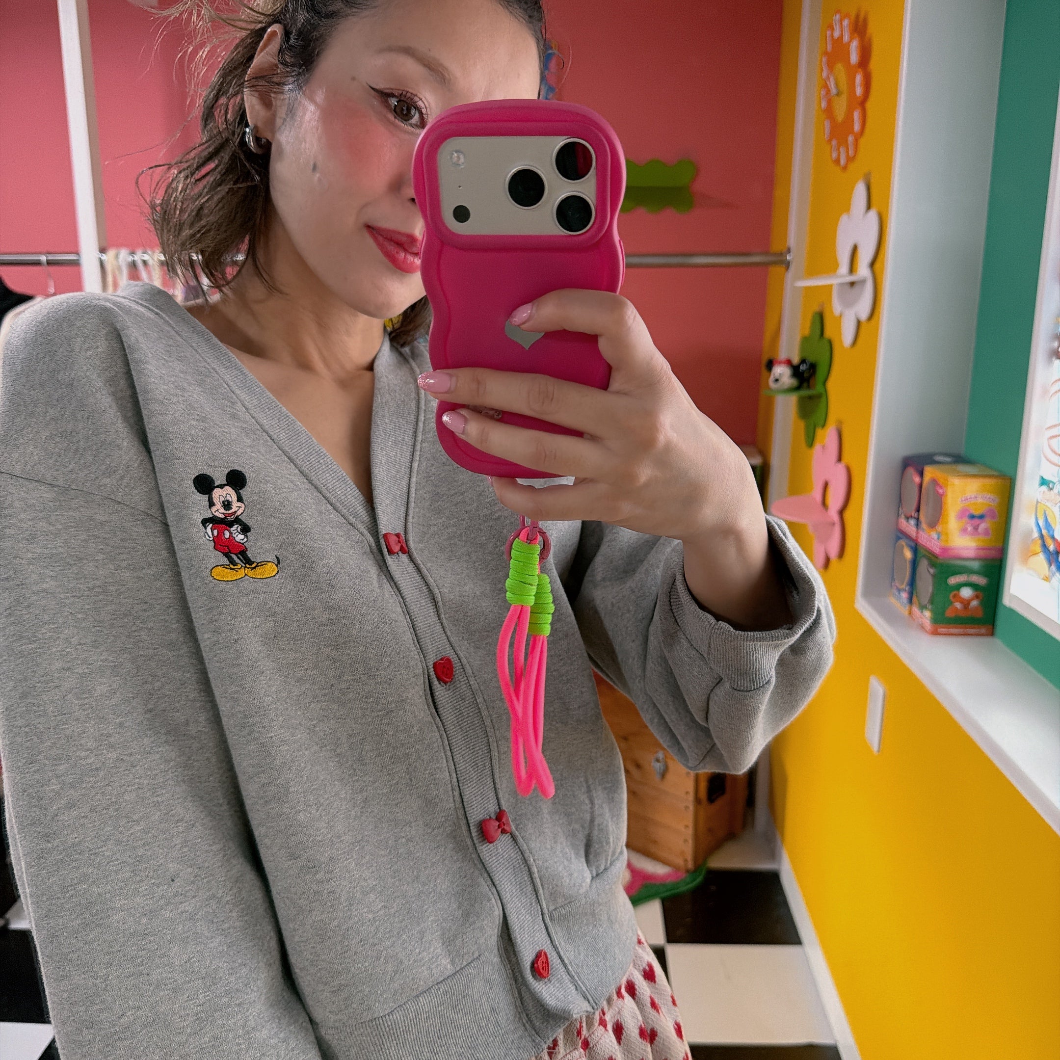 ※予約※2色 リボンボタン♡ミッキー刺繍カーディガン 2月上旬出荷予定