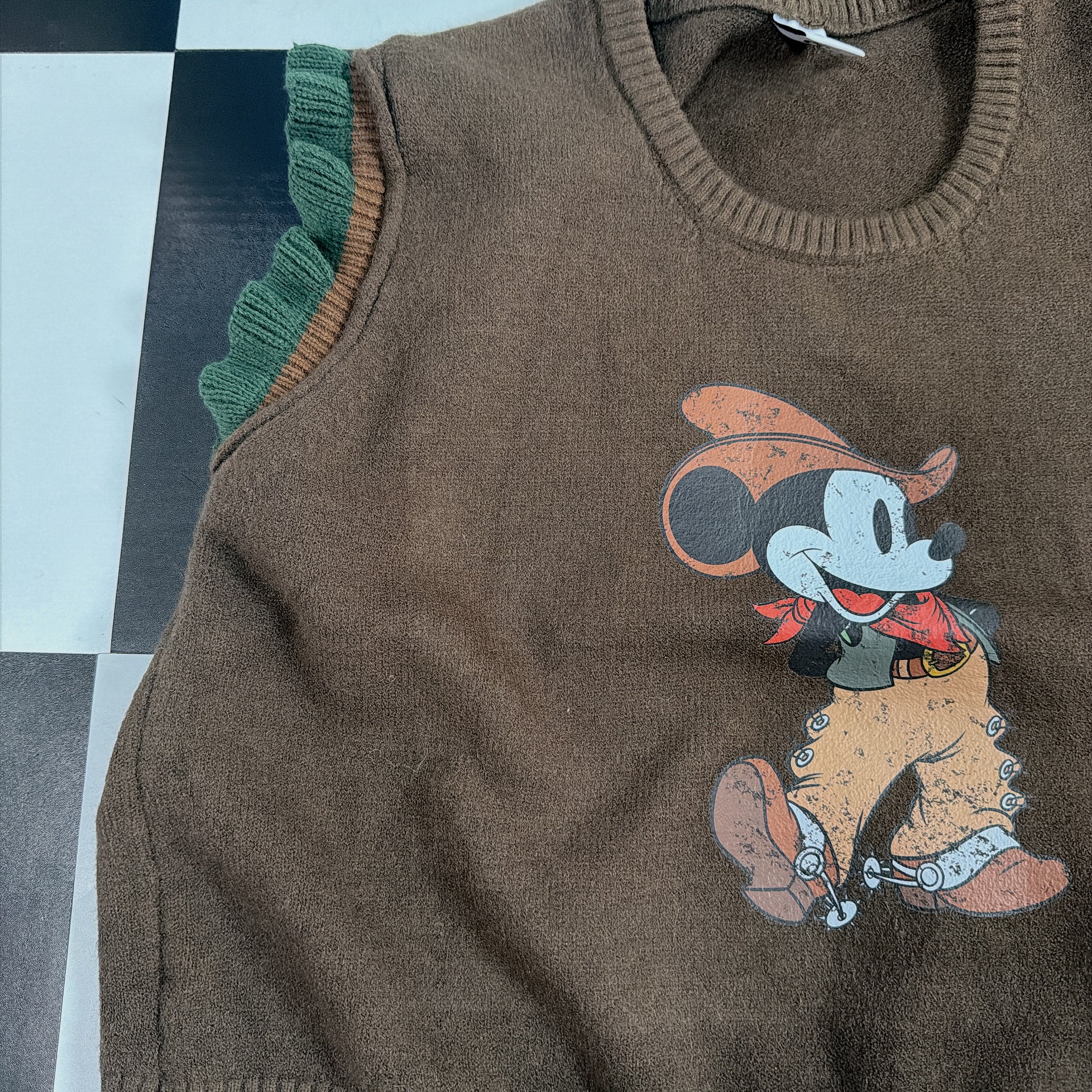 *Pre-order* 3 colors of Mickey Mouse asymmetrical knit vest. Scheduled to ship from late January to early February.