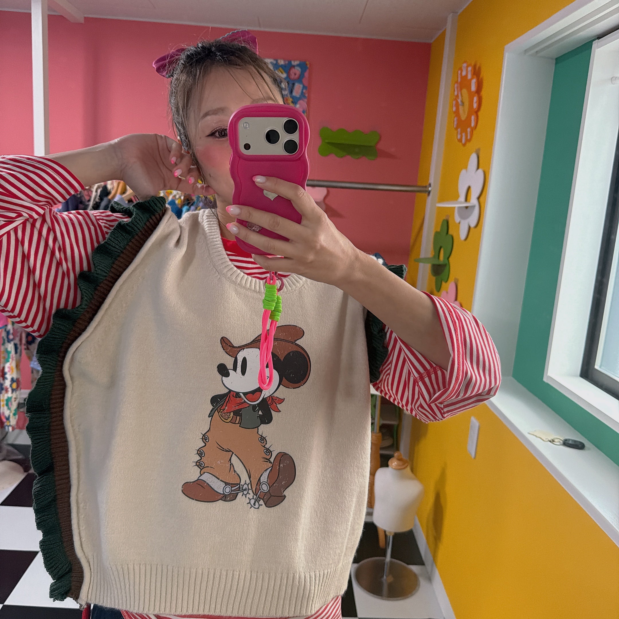 *Pre-order* 3 colors of Mickey Mouse asymmetrical knit vest. Scheduled to ship from late January to early February.