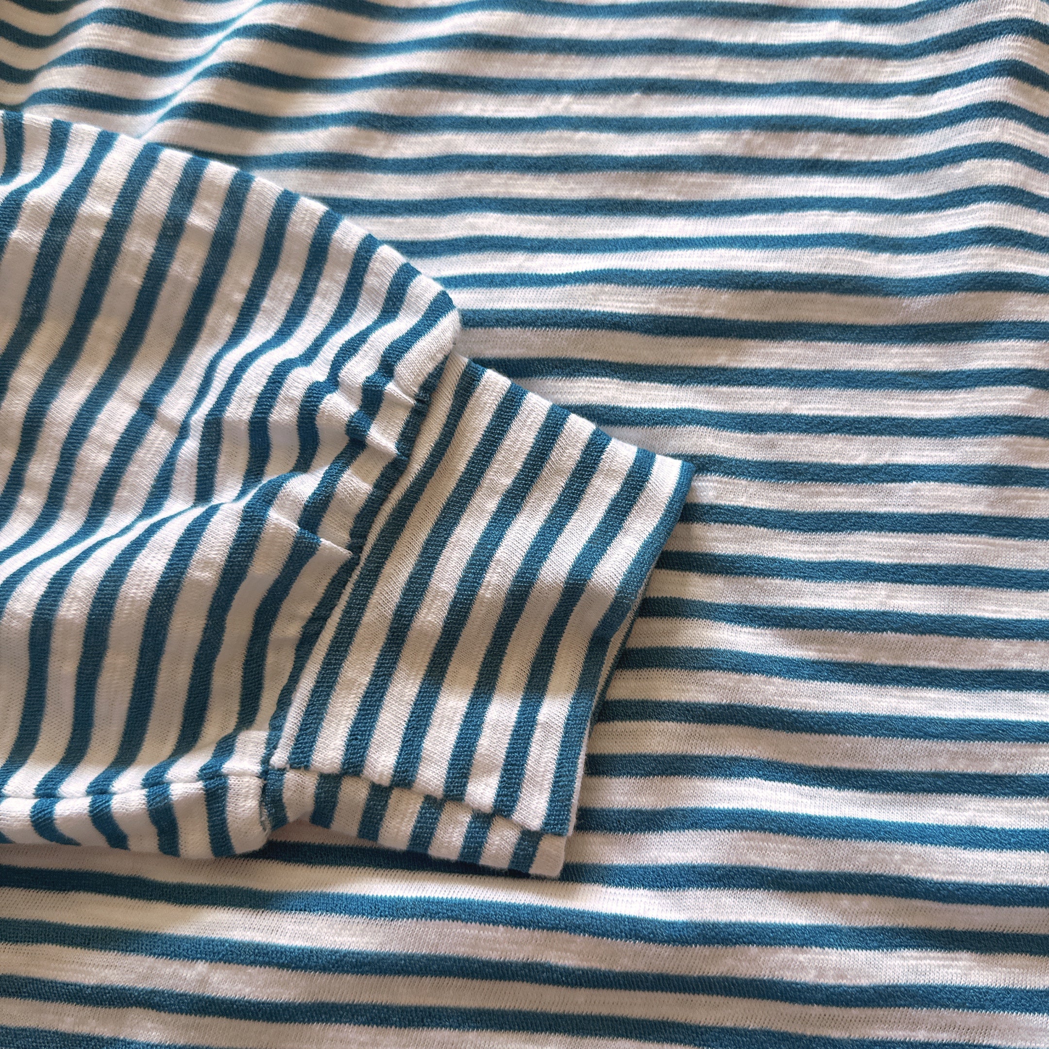 *Pre-order* 3 colors Mickey Mouse embroidered linen thin striped long TEE Scheduled to ship in late August