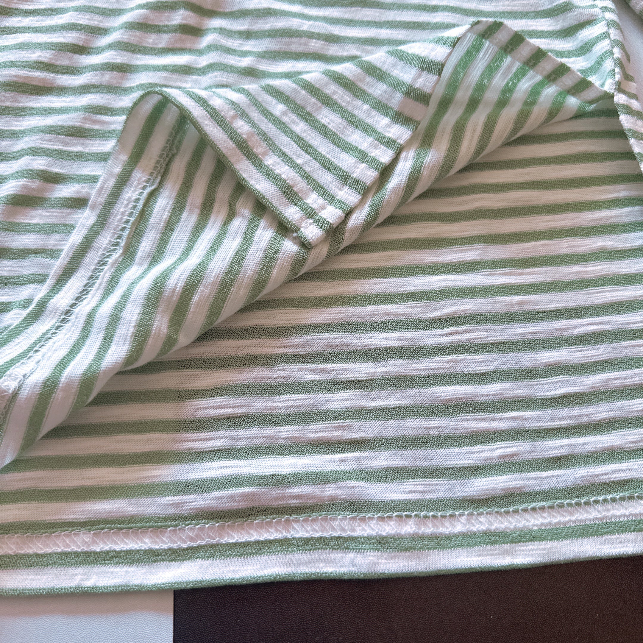 *Pre-order* 3 colors Mickey Mouse embroidered linen thin striped long TEE Scheduled to ship in late August