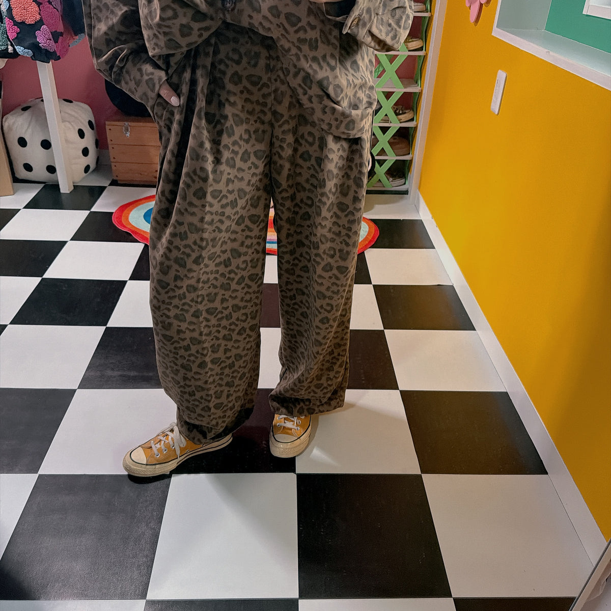 ※予約※ <上下別売/セットアップ対応>レオパードツイルシャツジャケット&タックワイドパンツ 納期目安は商品ページに記載
