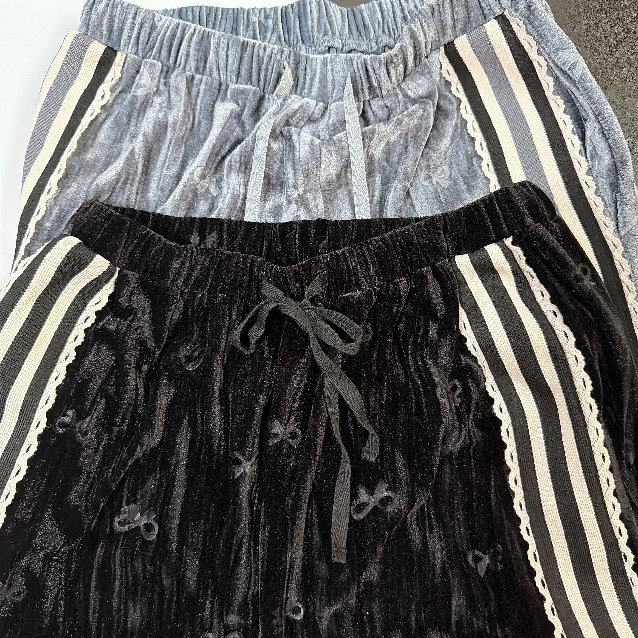 ※予約※2色 リボンベロアラインパンツ 1月中の出荷予定