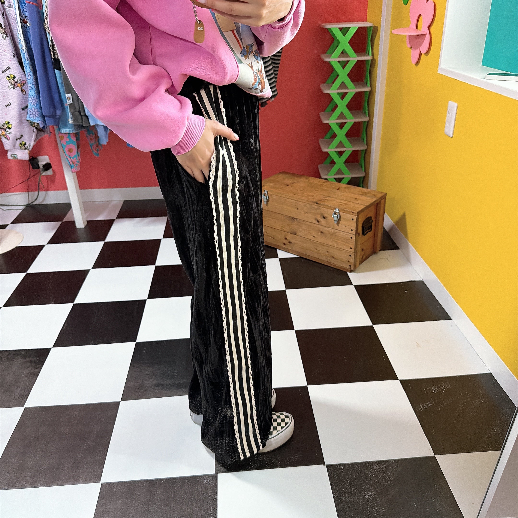 ※予約※2色 リボンベロアラインパンツ 1月中の出荷予定