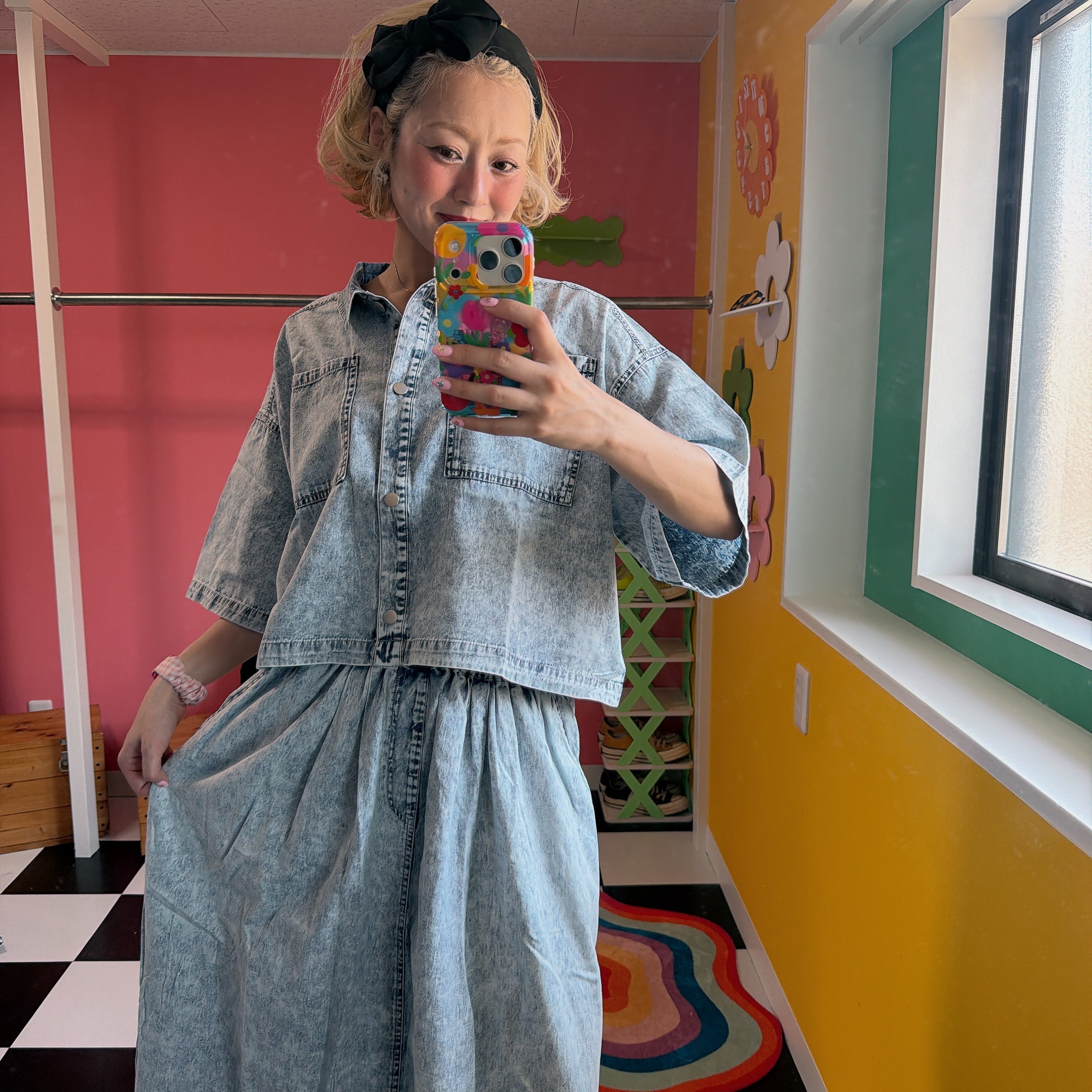 *Reservation with limit* Setup possible Lightweight denim chemical-treated skirt Shipping mid-June
