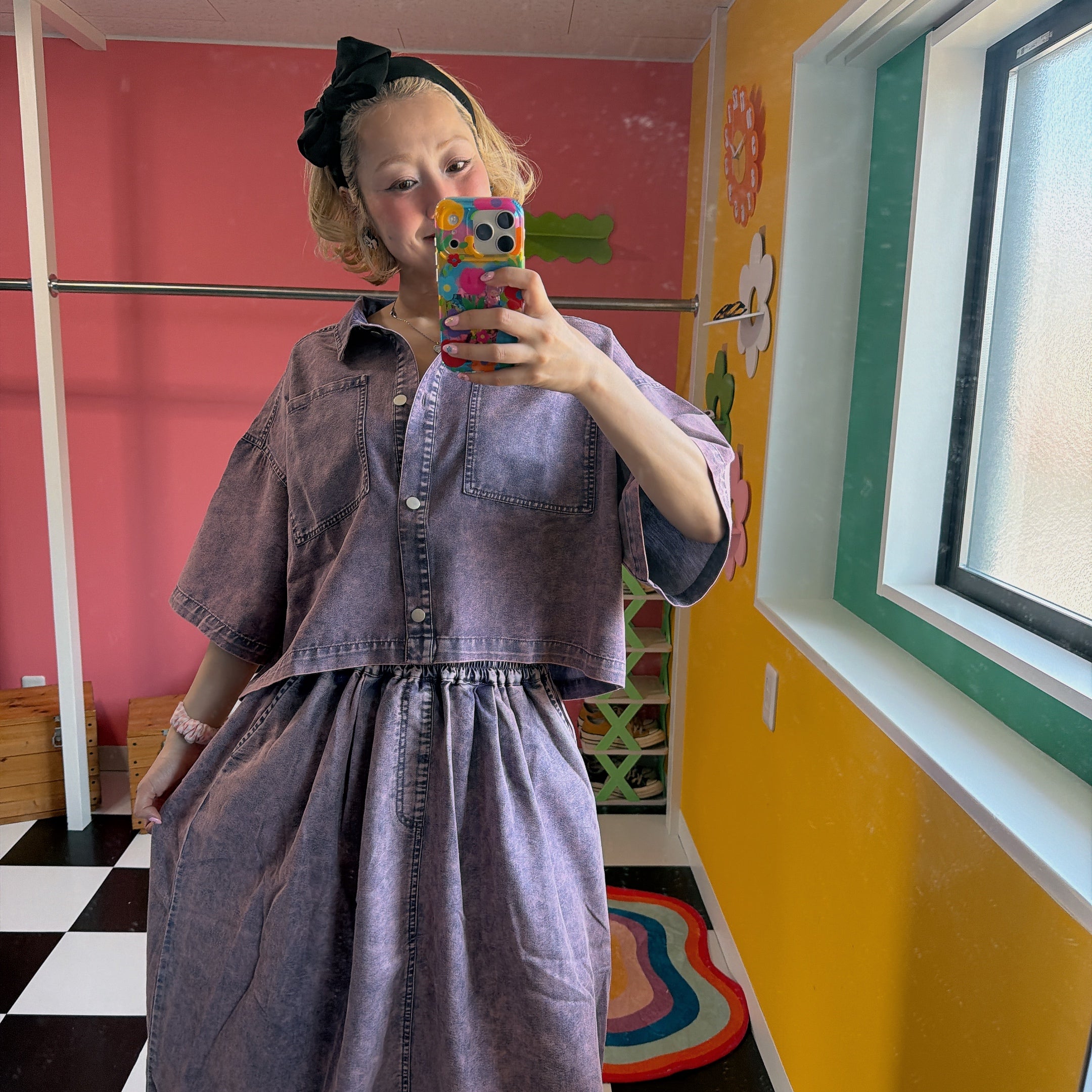 *Reservation with limit* Setup possible Lightweight denim chemical-treated skirt Shipping mid-June