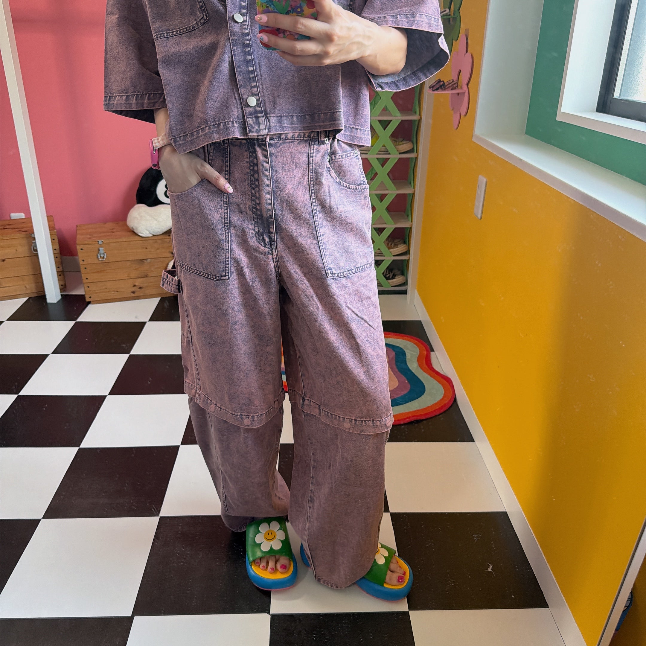 ※上限あり予約※ セットアップ可能 軽量デニムケミカル加工2wayパンツ 6月中旬出荷予定