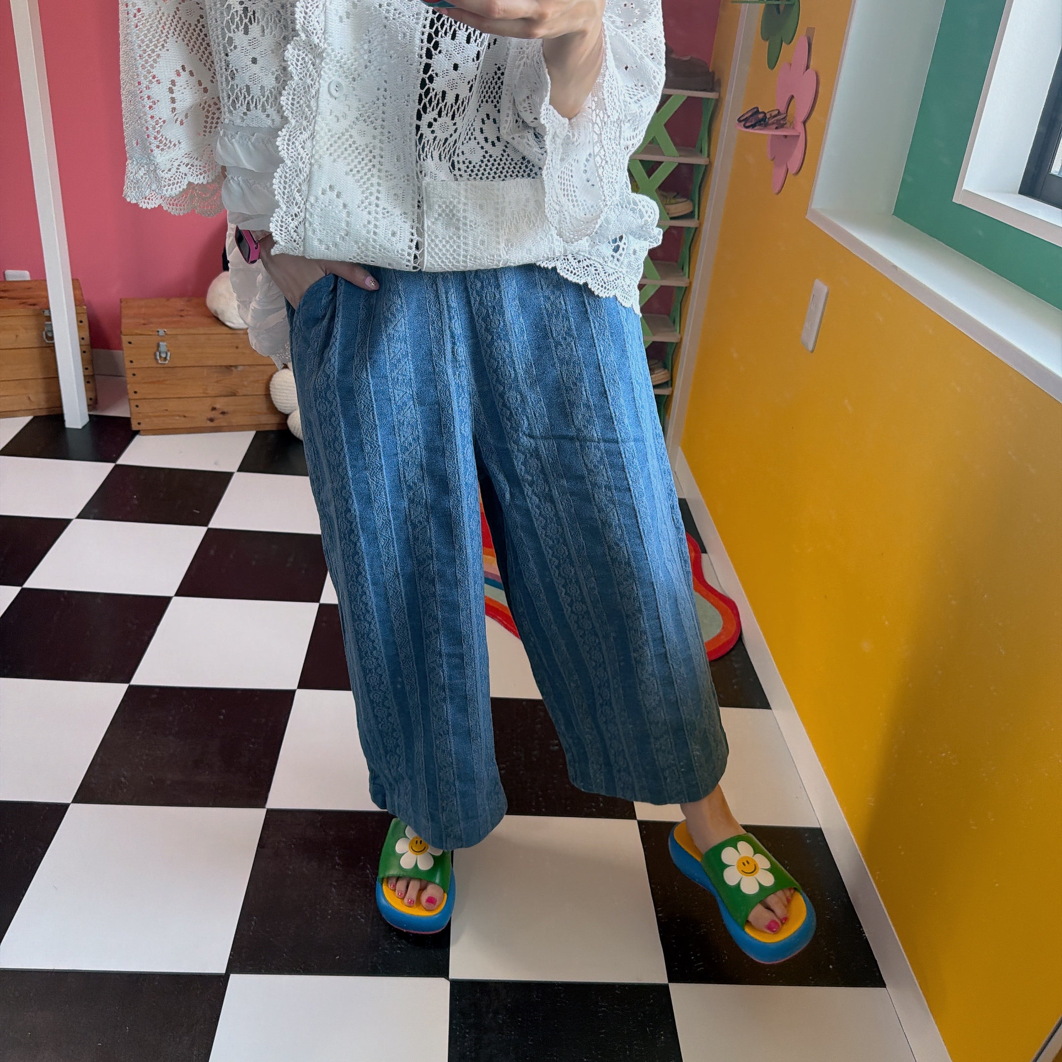 *Reservation with cap* 3 types of jacquard denim pants, scheduled for mid-June delivery