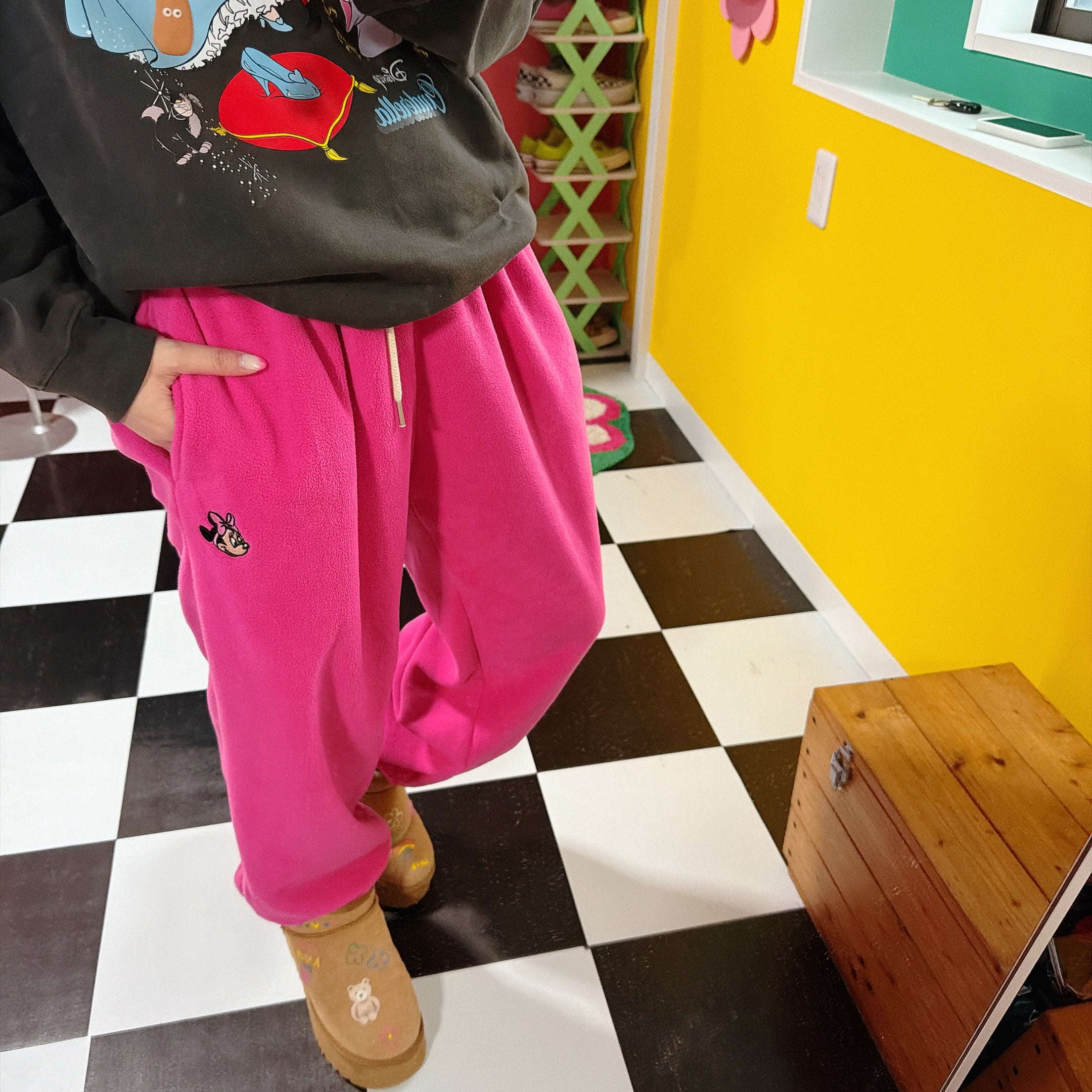 ※予約※6色 ミニーワッペンフリースパンツ 2月中の出荷予定