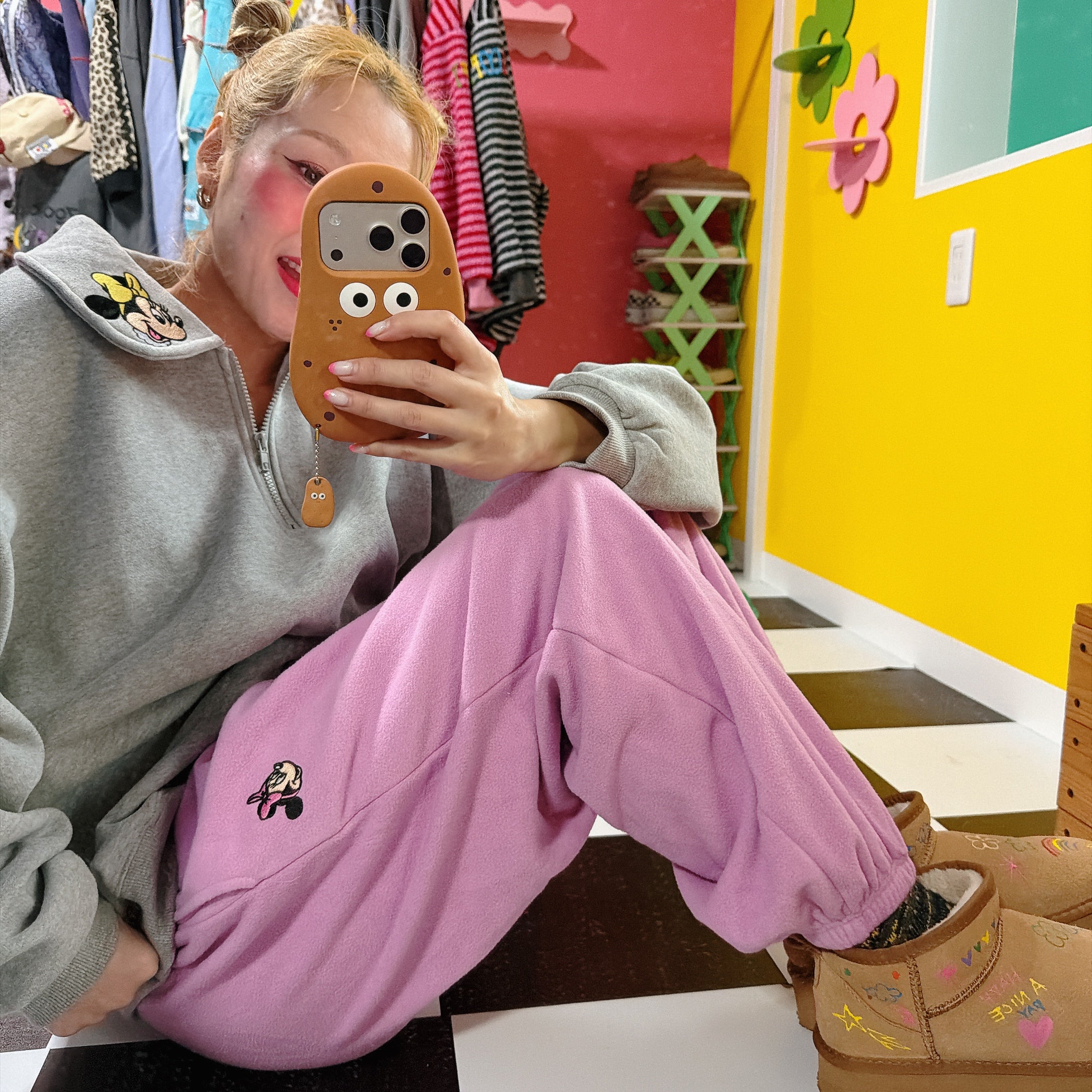 ※予約※6色 ミニーワッペンフリースパンツ 2月中の出荷予定