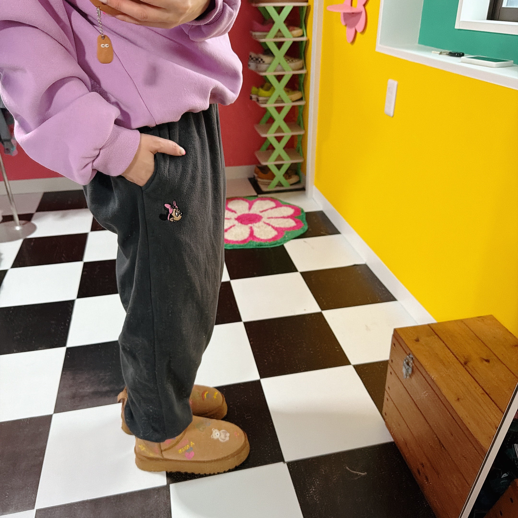 ※予約※6色 ミニーワッペンフリースパンツ 2月中の出荷予定