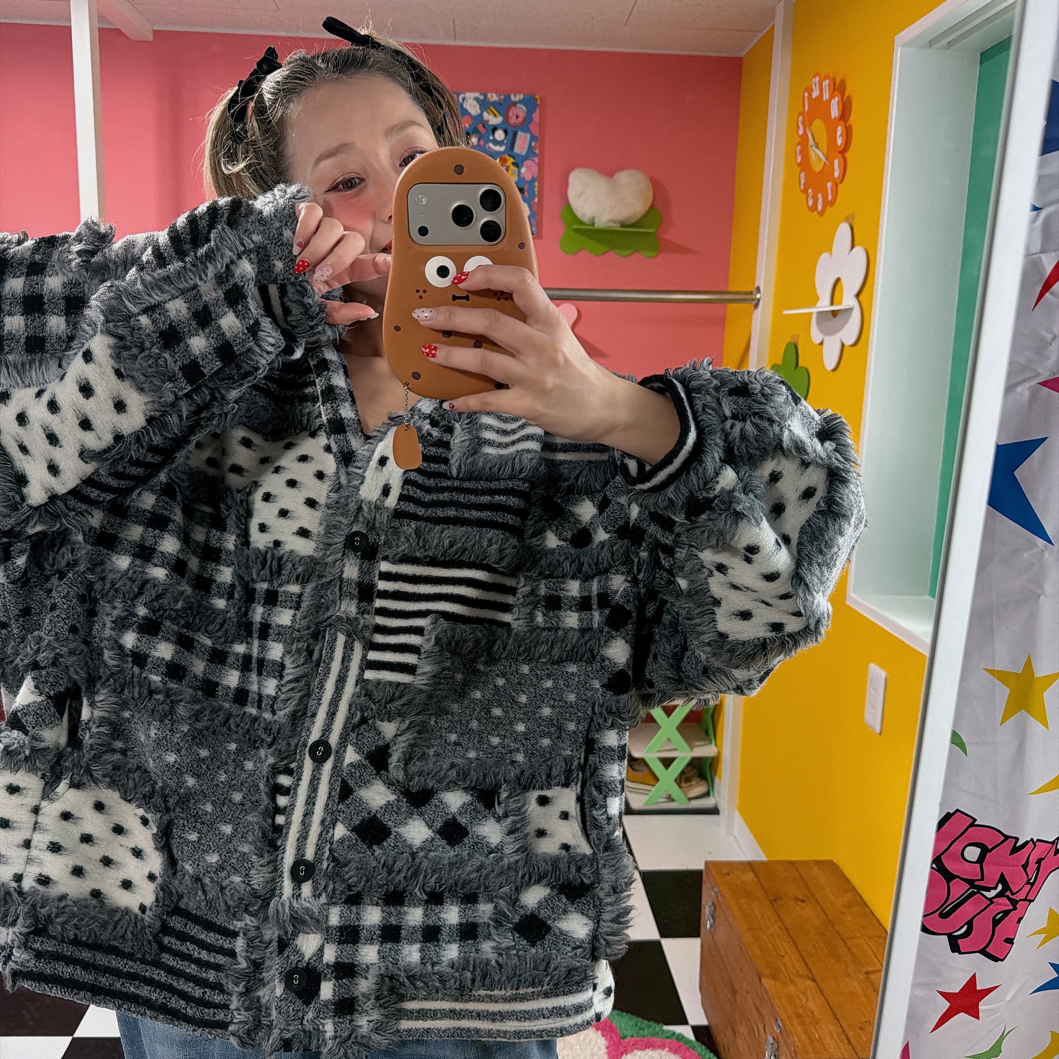 ※予約※ドット切り替えカーディガン 2月下旬ごろの出荷予定