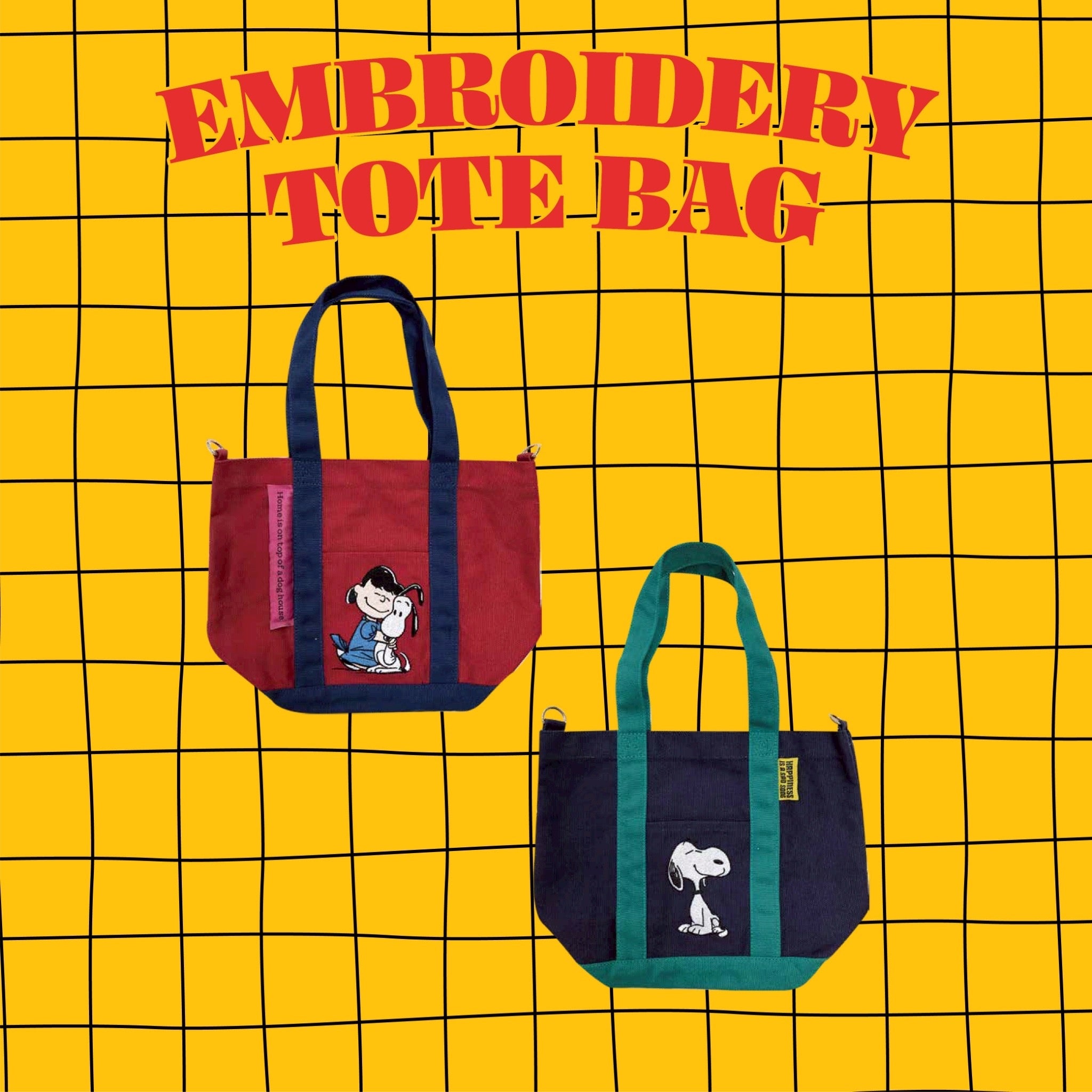 *Pre-order* 2-color NOSTALGICA vintage PEANUTS embroidered tote bag. Scheduled to ship in May.
