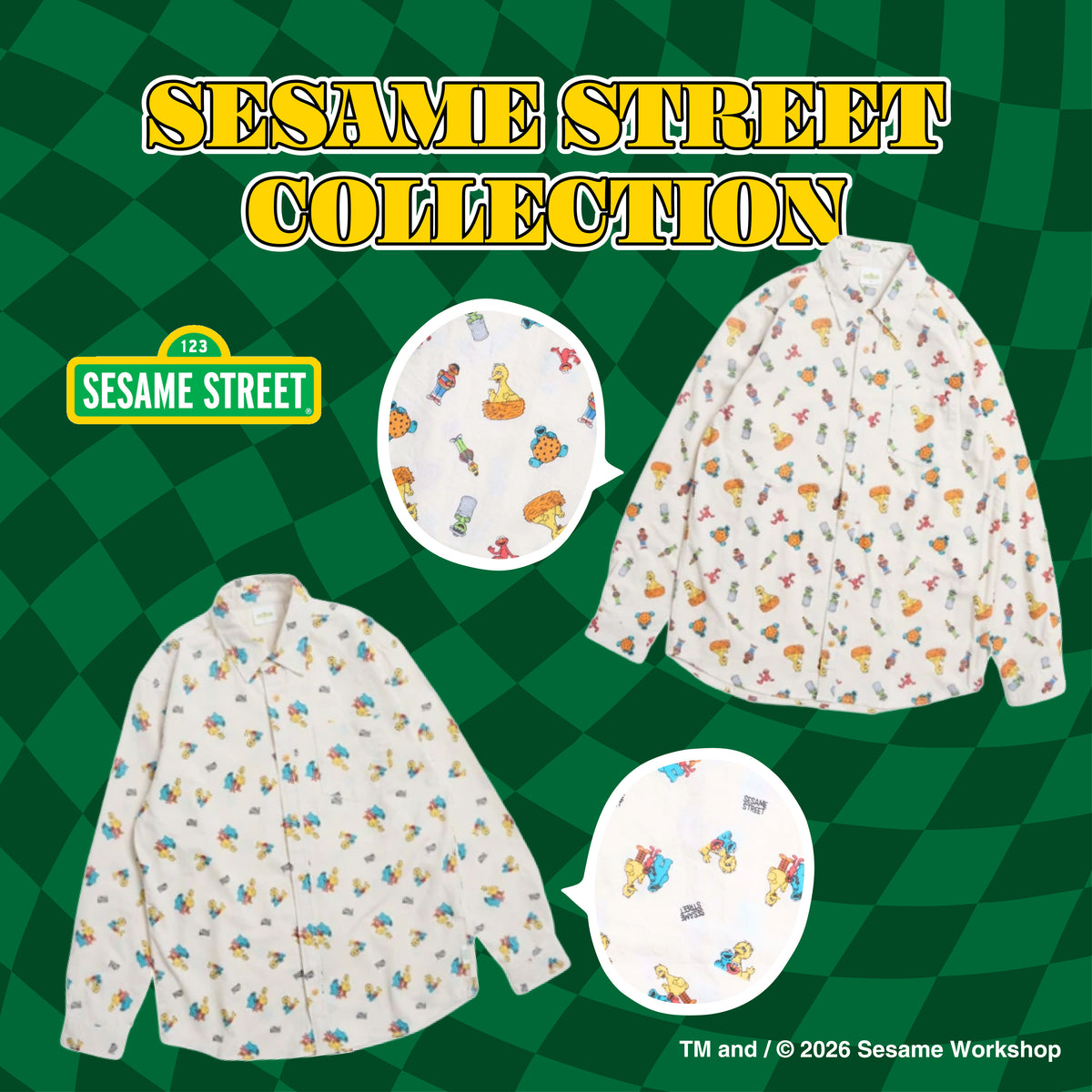 *Pre-order* Sesame Street All-Over Print Shirt (2 Types) - Scheduled to ship in late October