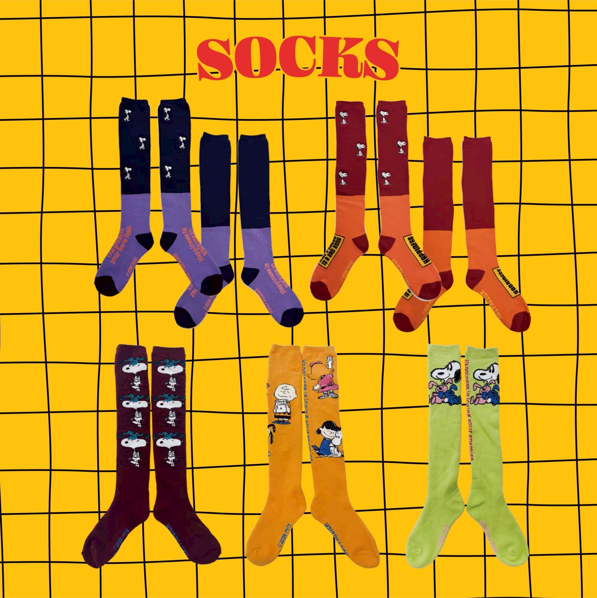 *Pre-order* NOSTALGICA vintage PEANUTS socks in 5 colors. Scheduled to ship in May.